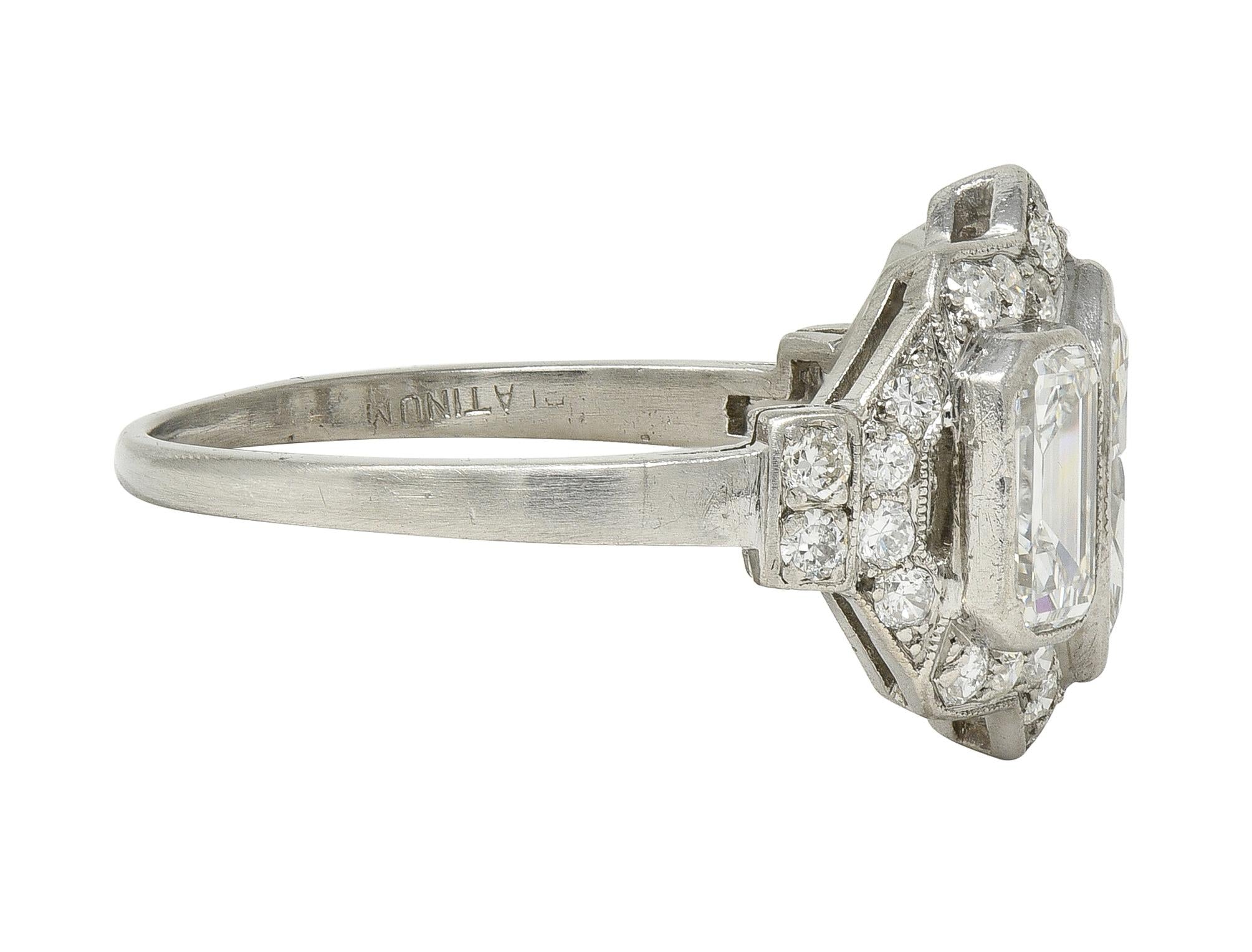 Art Deco 2.87 CTW Marquise Cut Diamond Platinum Vintage Halo Engagement Ring