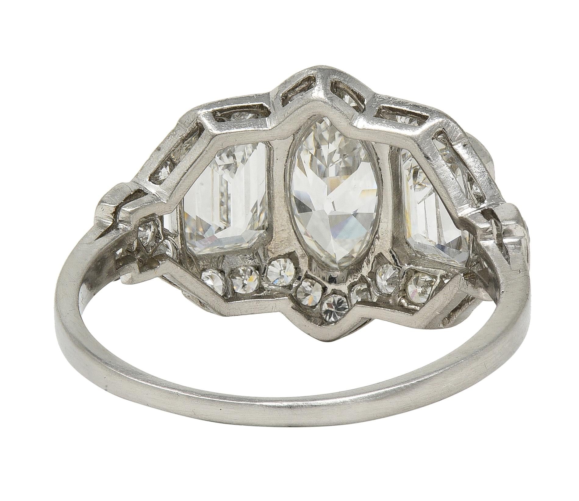 Art Deco 2.87 CTW Marquise Cut Diamond Platinum Vintage Halo Engagement Ring