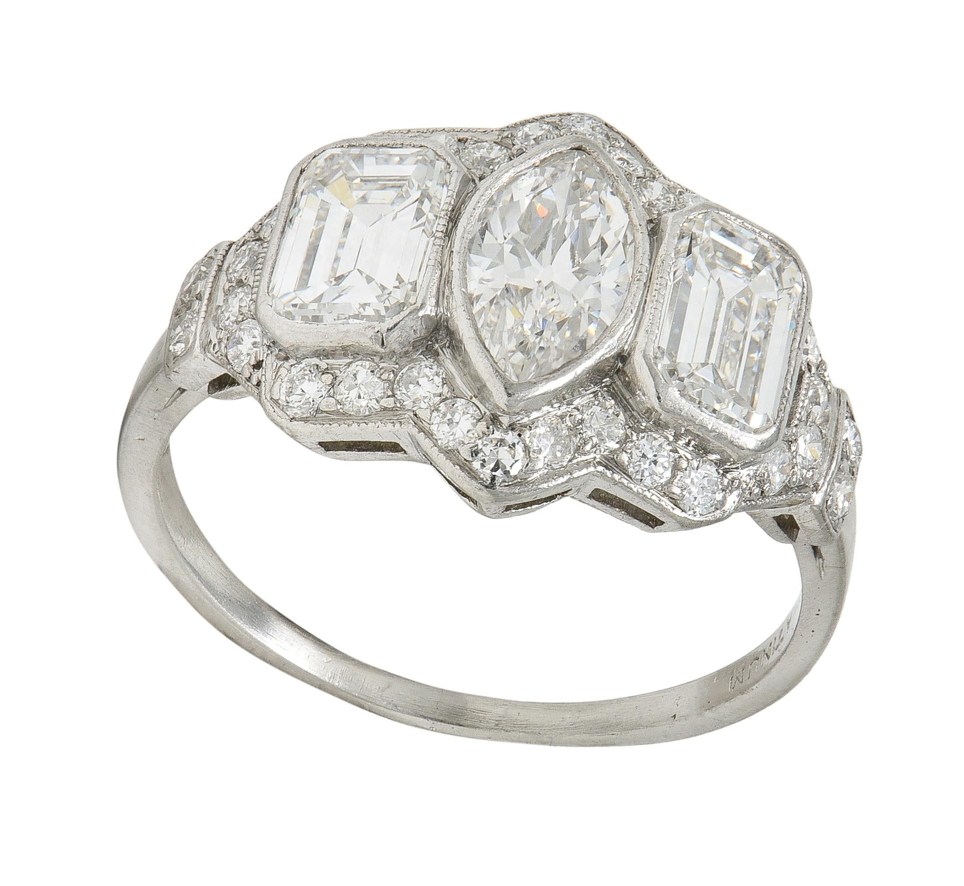 Art Deco 2.87 CTW Marquise Cut Diamond Platinum Vintage Halo Engagement Ring