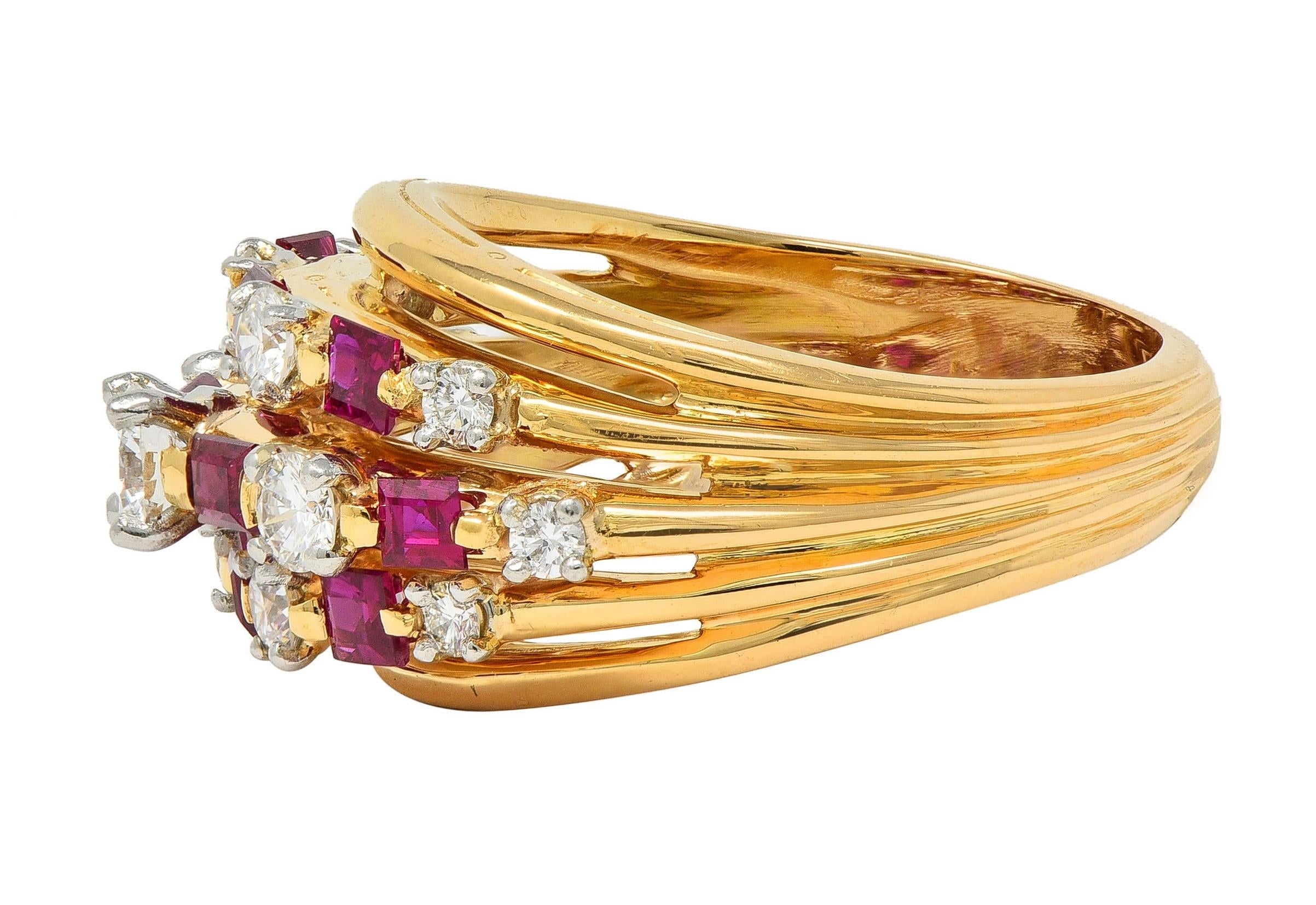 Vintage Ruby Diamond 18 Karat Yellow Gold Domed Cocktail Ring