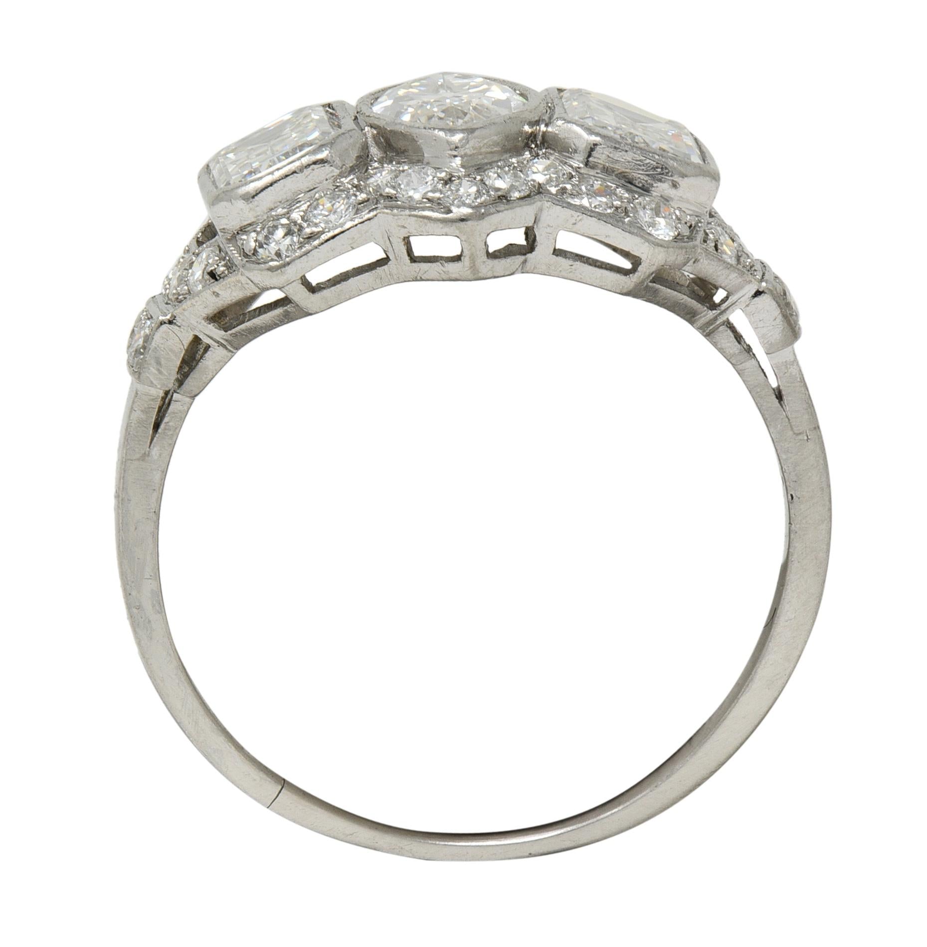 Art Deco 2.87 CTW Marquise Cut Diamond Platinum Vintage Halo Engagement Ring