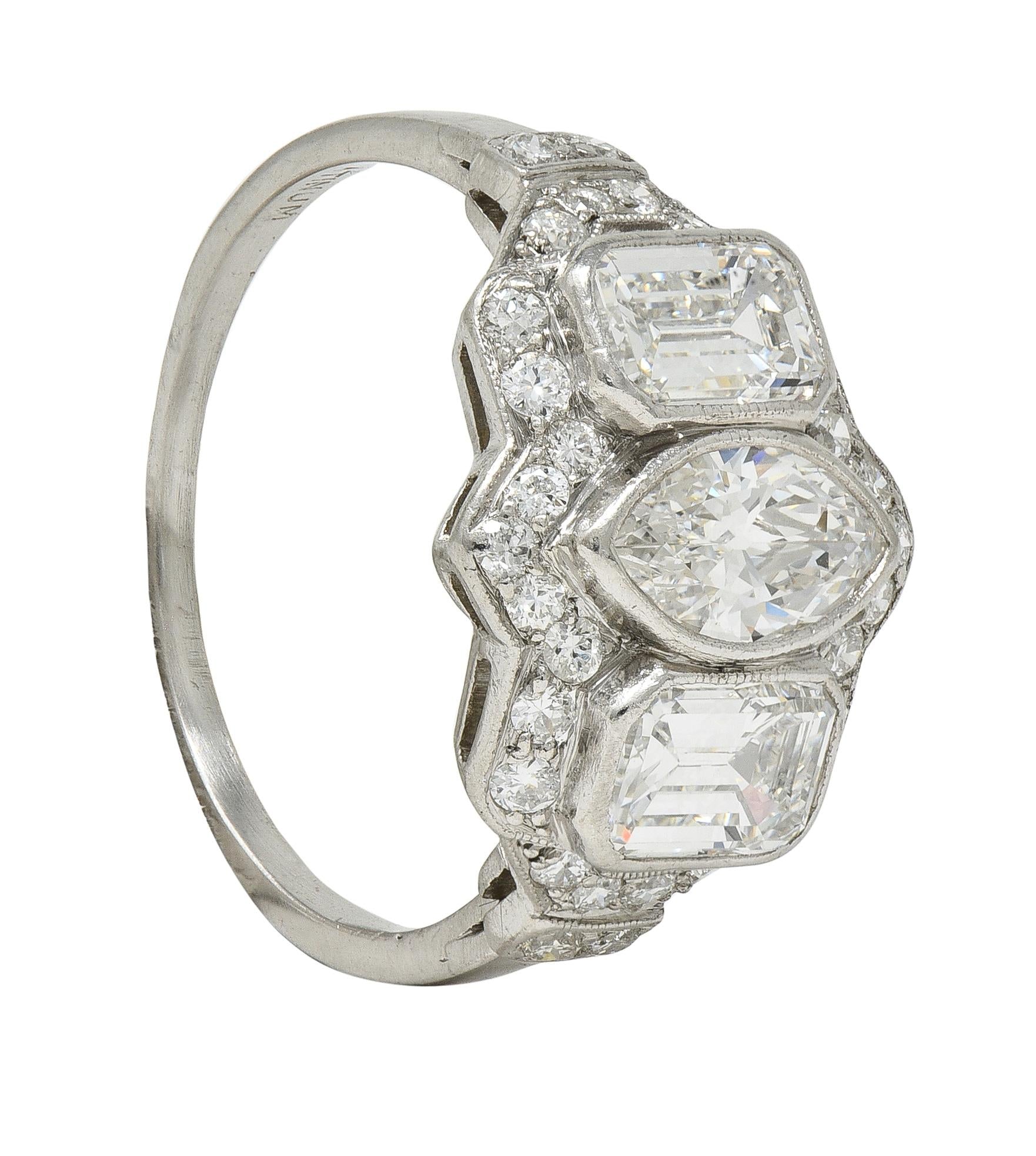 Art Deco 2.87 CTW Marquise Cut Diamond Platinum Vintage Halo Engagement Ring