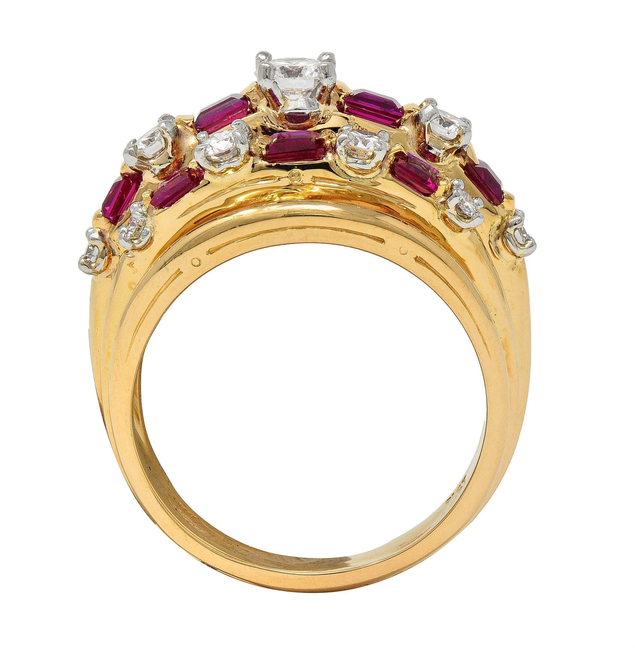 Vintage Ruby Diamond 18 Karat Yellow Gold Domed Cocktail Ring