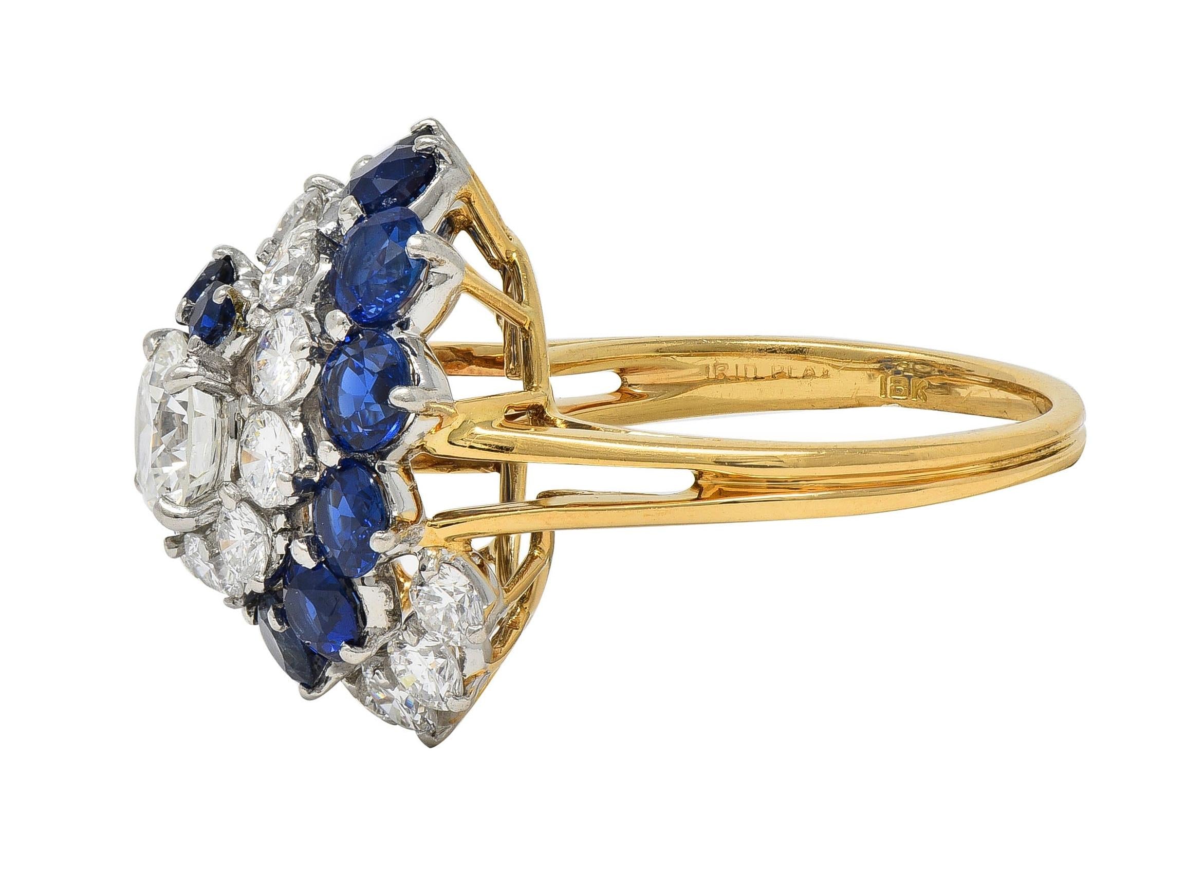 5.85 CTW Sapphire Diamond Platinum 18K Gold Vintage Spiral Cluster Ring