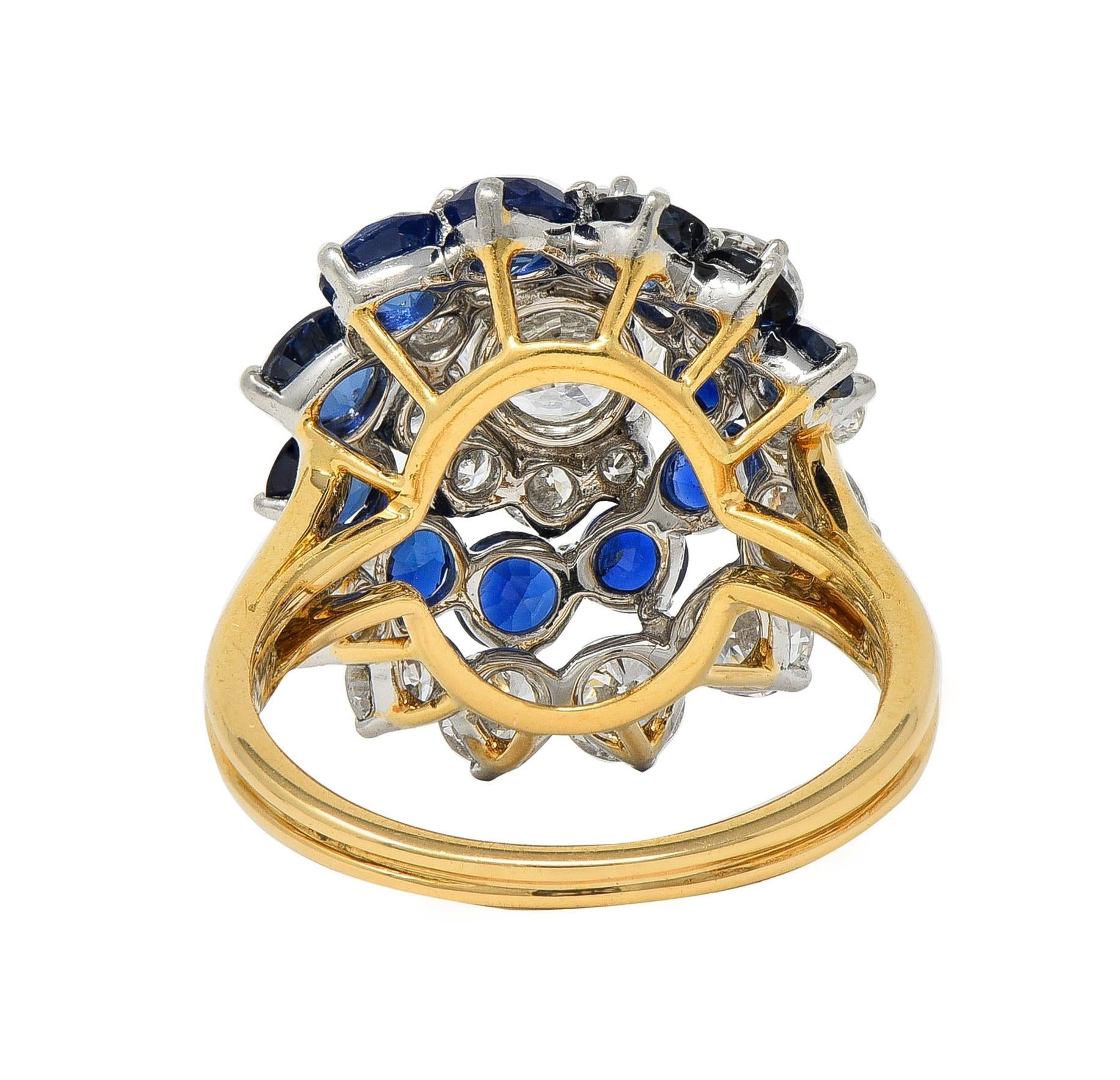 5.85 CTW Sapphire Diamond Platinum 18K Gold Vintage Spiral Cluster Ring