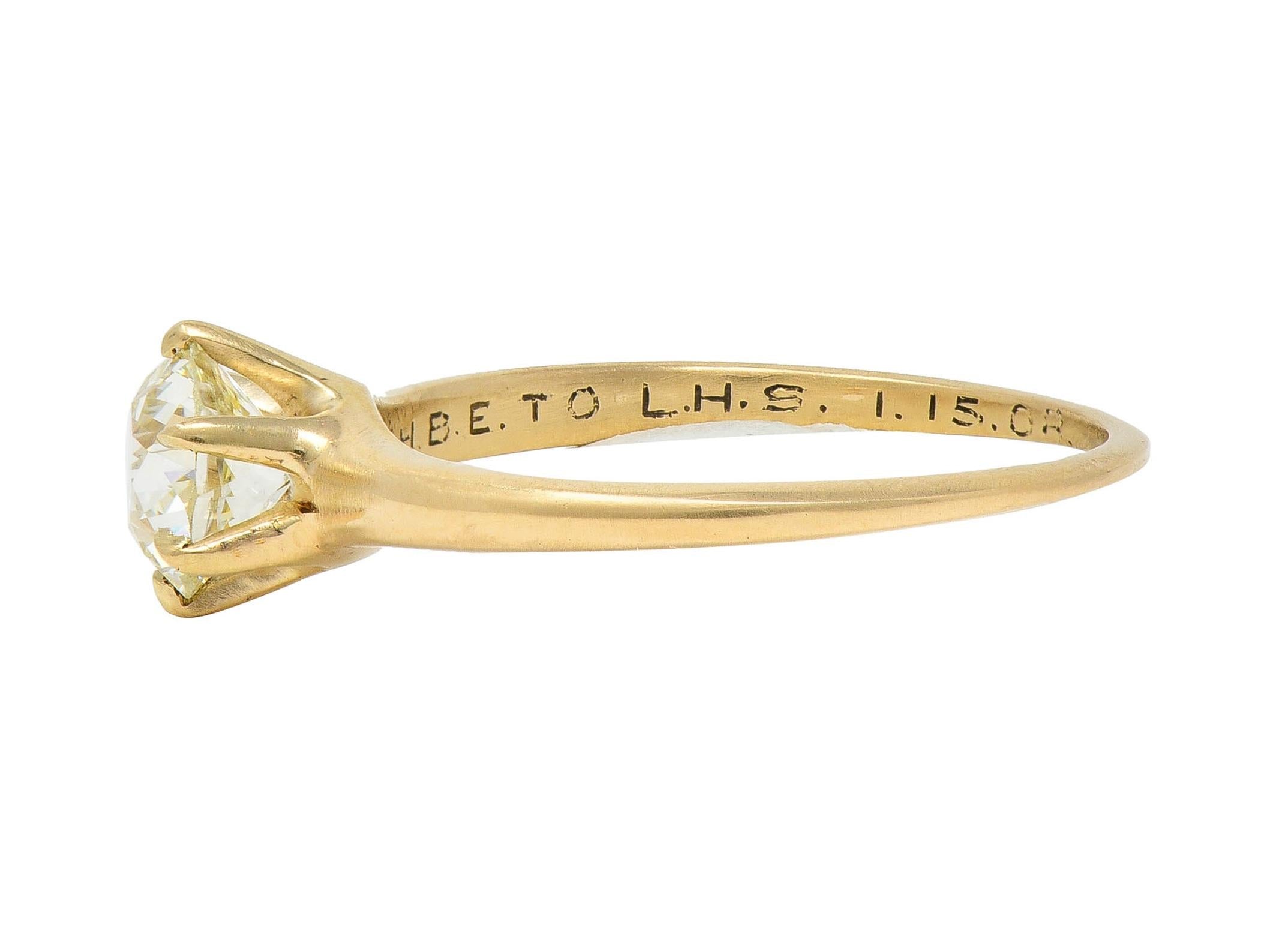 1.00 CTW Old European Antique Diamond 14K Yellow Gold Solitaire Engagement Ring