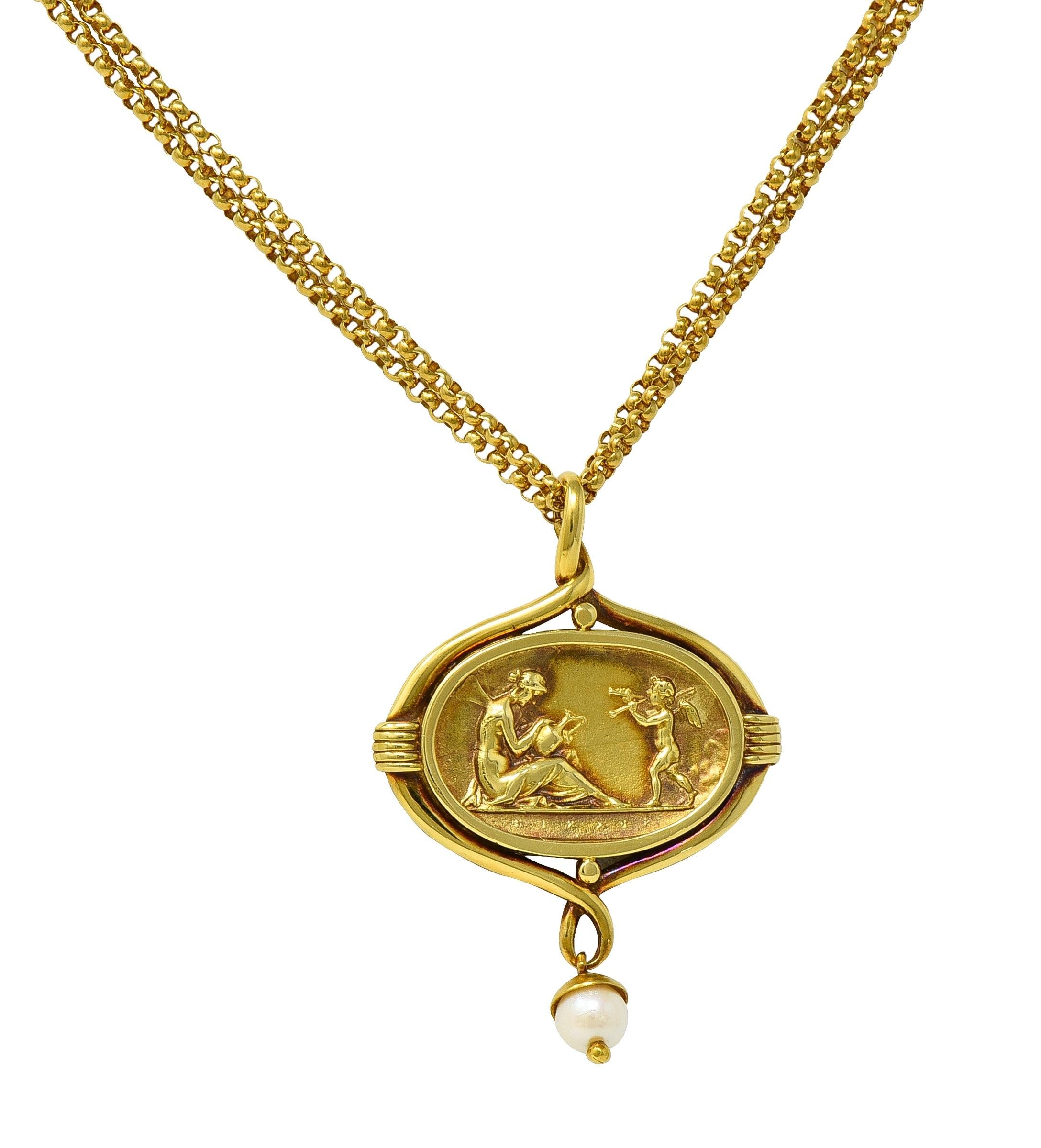 SeidenGang Pearl 18K Gold Vintage Cupid Venus Classic Cameo Pendant Necklace