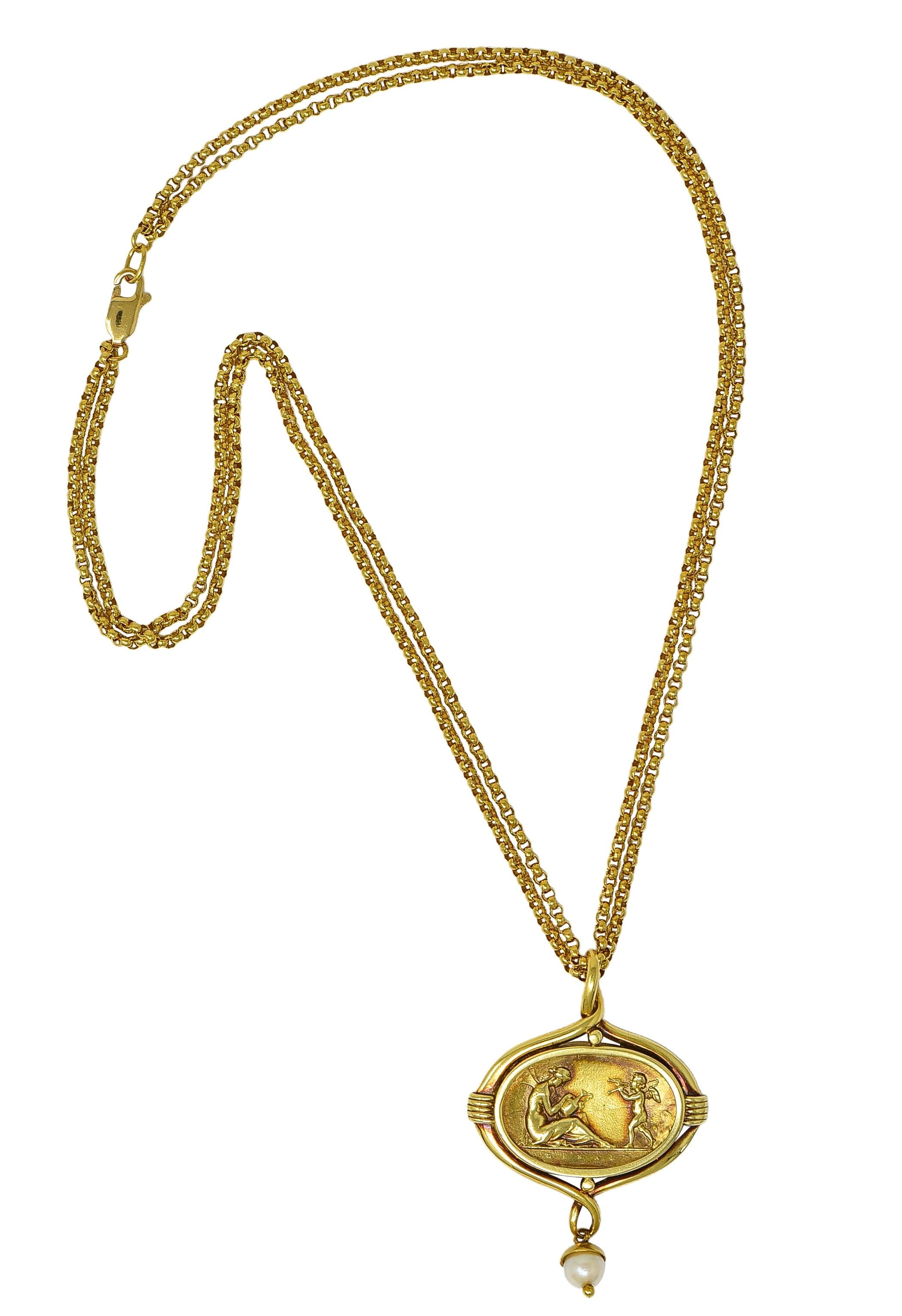 SeidenGang Pearl 18K Gold Vintage Cupid Venus Classic Cameo Pendant Necklace