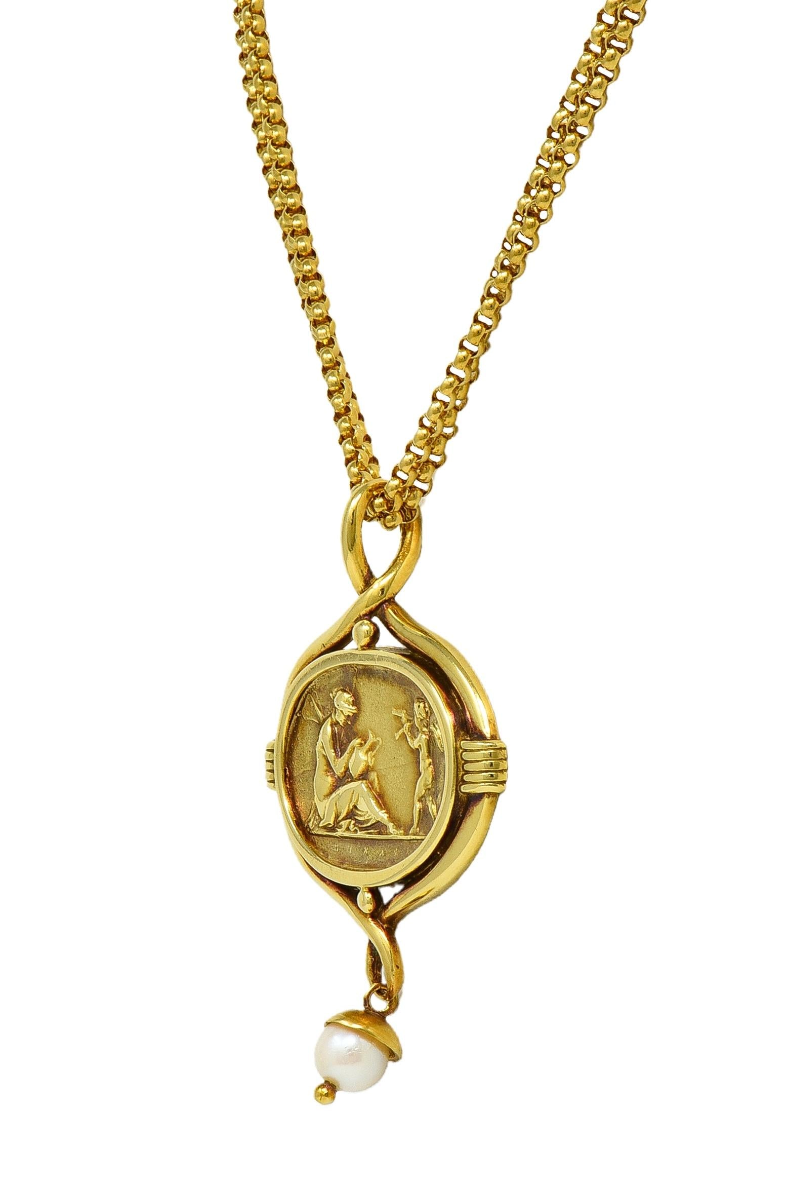 SeidenGang Pearl 18K Gold Vintage Cupid Venus Classic Cameo Pendant Necklace