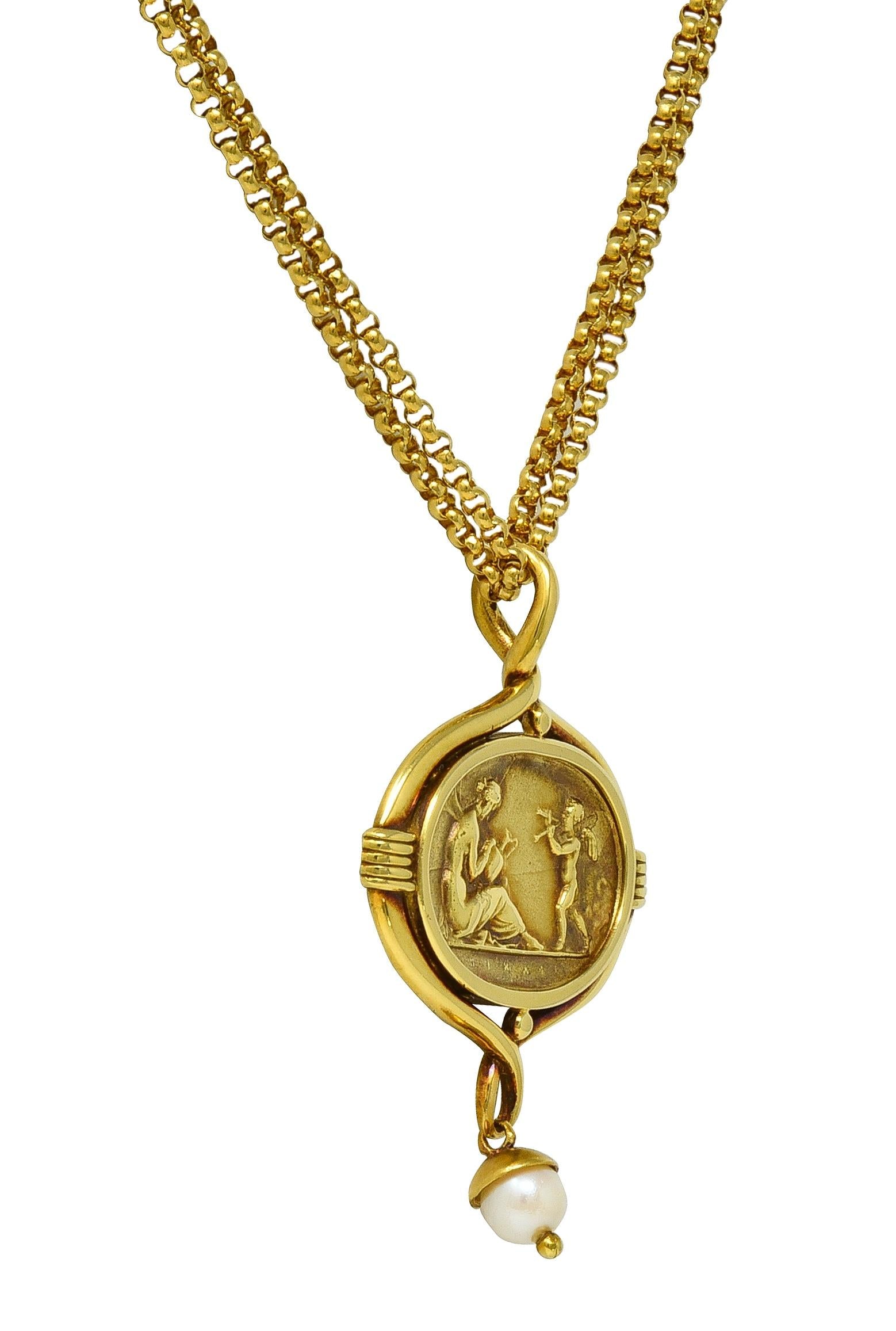 SeidenGang Pearl 18K Gold Vintage Cupid Venus Classic Cameo Pendant Necklace