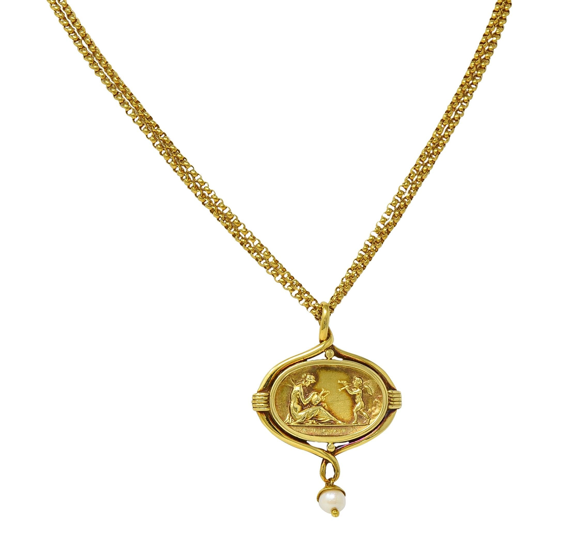 SeidenGang Pearl 18K Gold Vintage Cupid Venus Classic Cameo Pendant Necklace