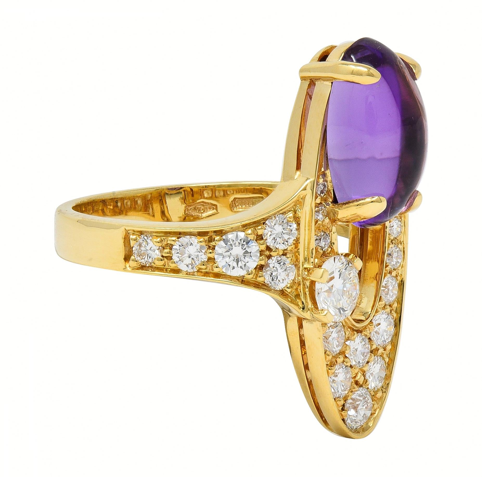 Bulgari 2000's 3.45 CTW Amethyst Diamond 18Kt Yellow Gold Elisia Navette Ring