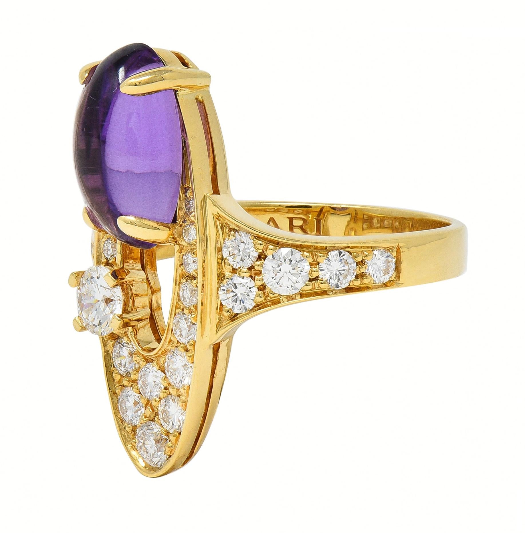 Bulgari 2000's 3.45 CTW Amethyst Diamond 18Kt Yellow Gold Elisia Navette Ring