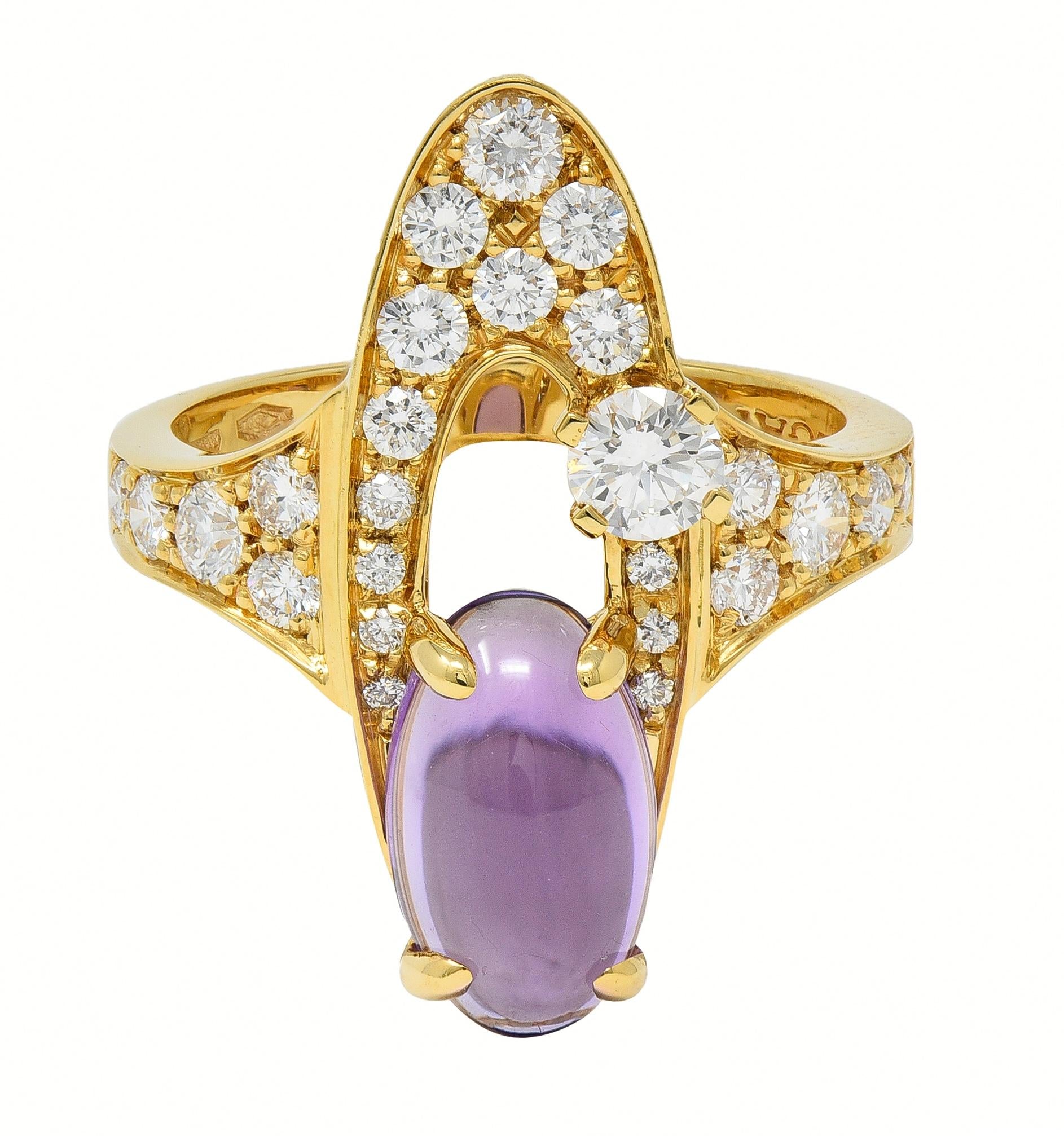 Bulgari 2000's 3.45 CTW Amethyst Diamond 18Kt Yellow Gold Elisia Navette Ring