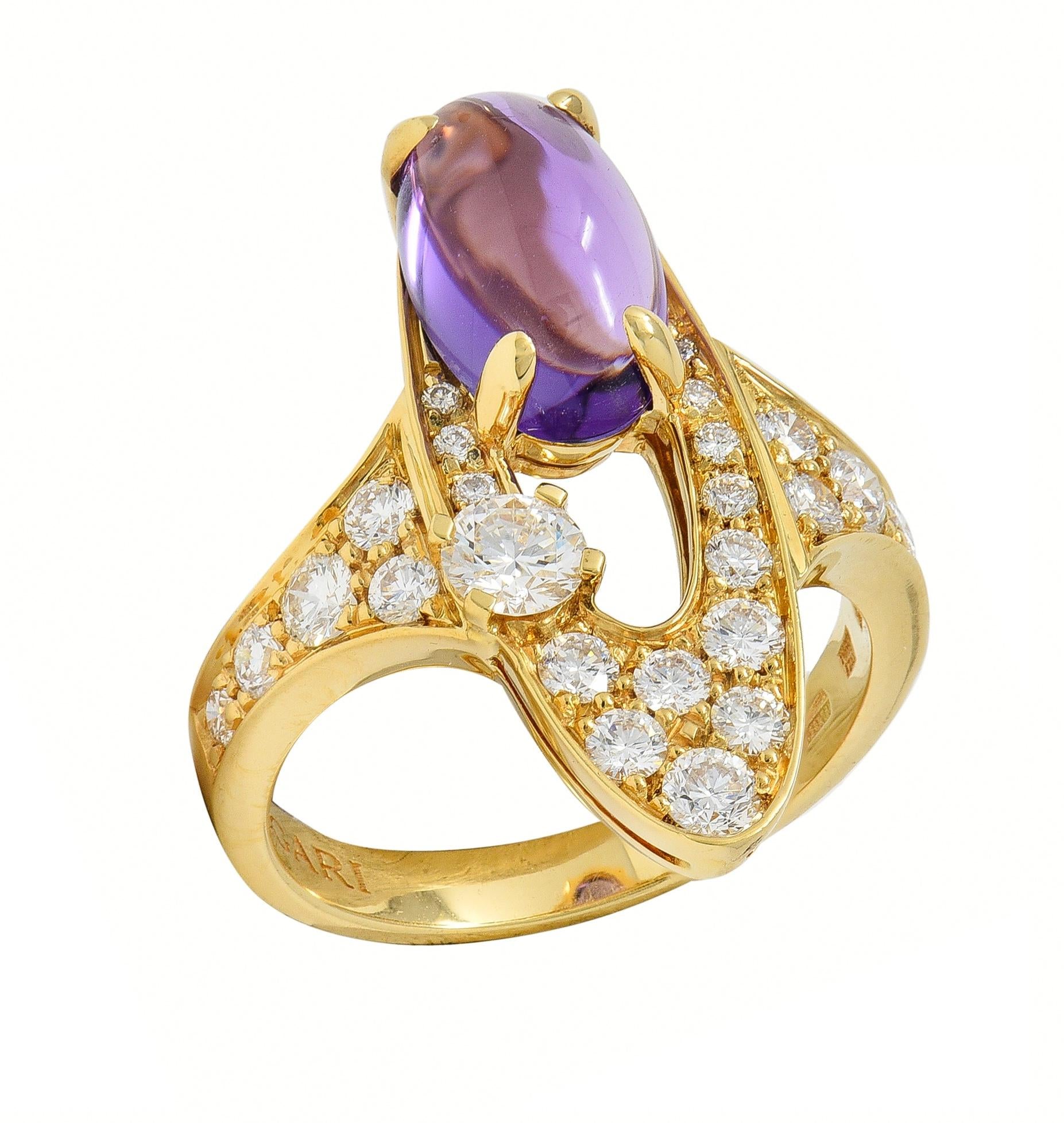 Bulgari 2000's 3.45 CTW Amethyst Diamond 18Kt Yellow Gold Elisia Navette Ring