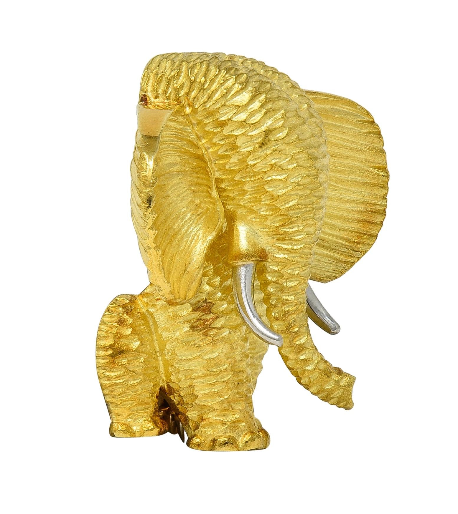 Henry Dunay 1990's 18 Karat Yellow Gold Platinum Vintage Elephant Brooch