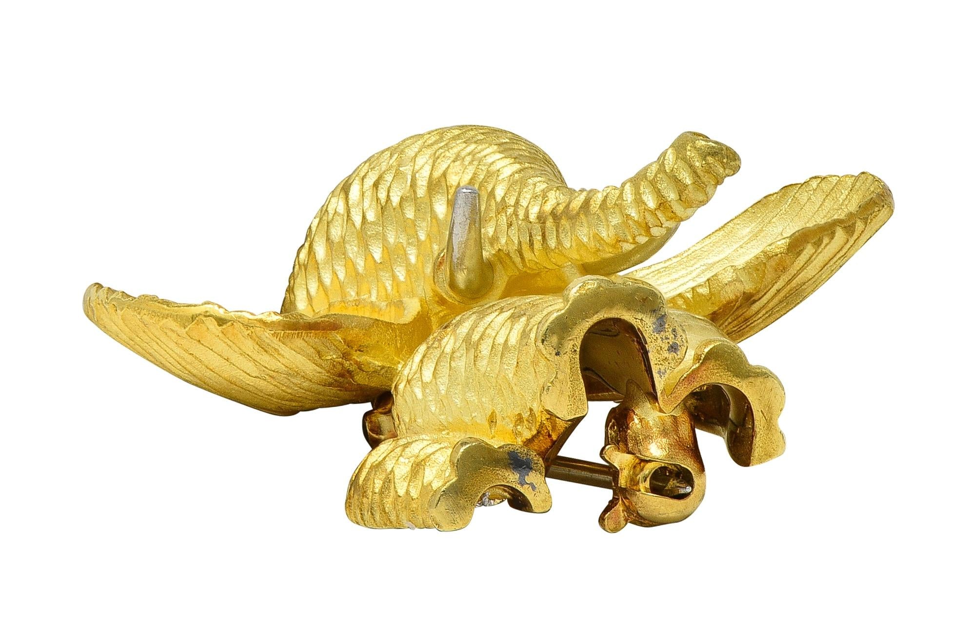 Henry Dunay 1990's 18 Karat Yellow Gold Platinum Vintage Elephant Brooch