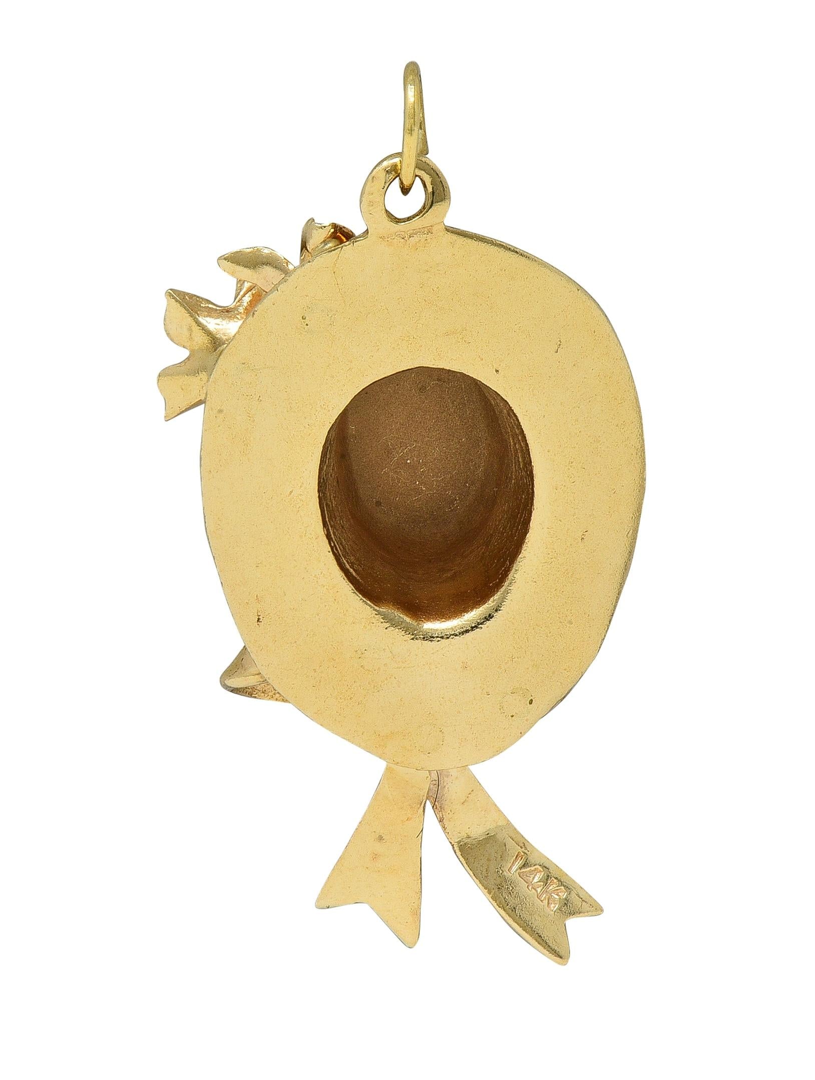 1950's Multi-Gem 14 Karat Yellow Gold Vintage Sun Hat Pendant Charm