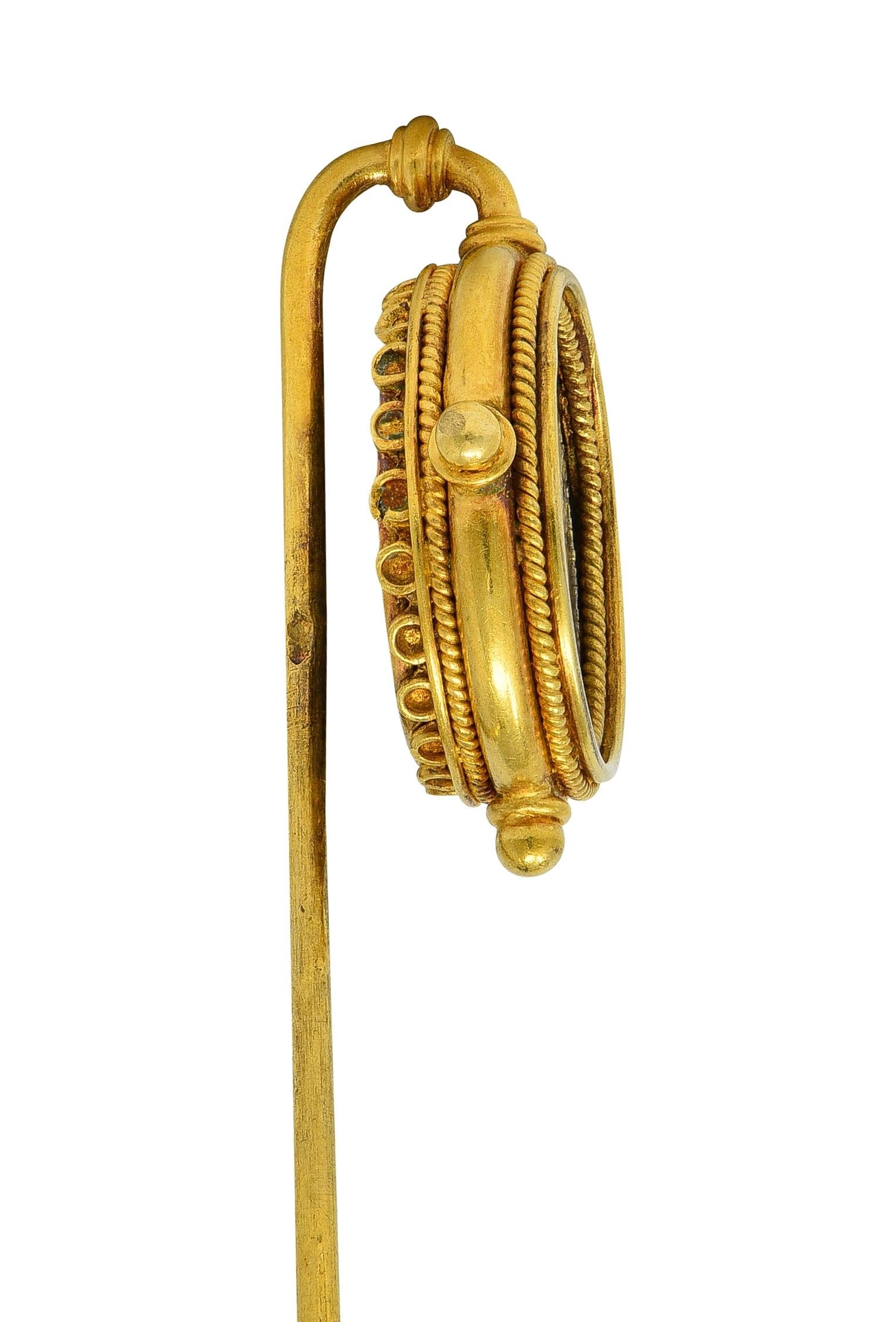 Victorian Ancient Carthaginian Zeus Coin 18 Karat Yellow Gold Antique Stickpin