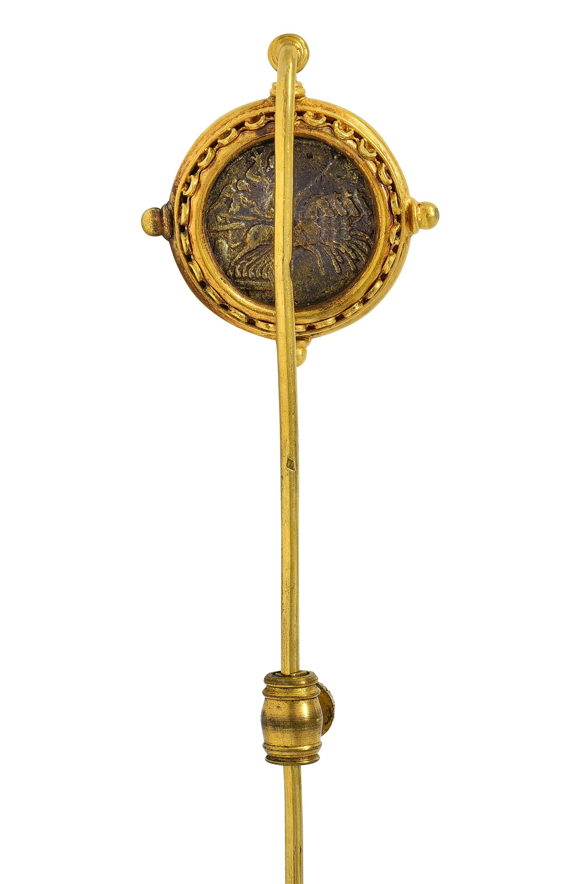 Victorian Ancient Carthaginian Zeus Coin 18 Karat Yellow Gold Antique Stickpin