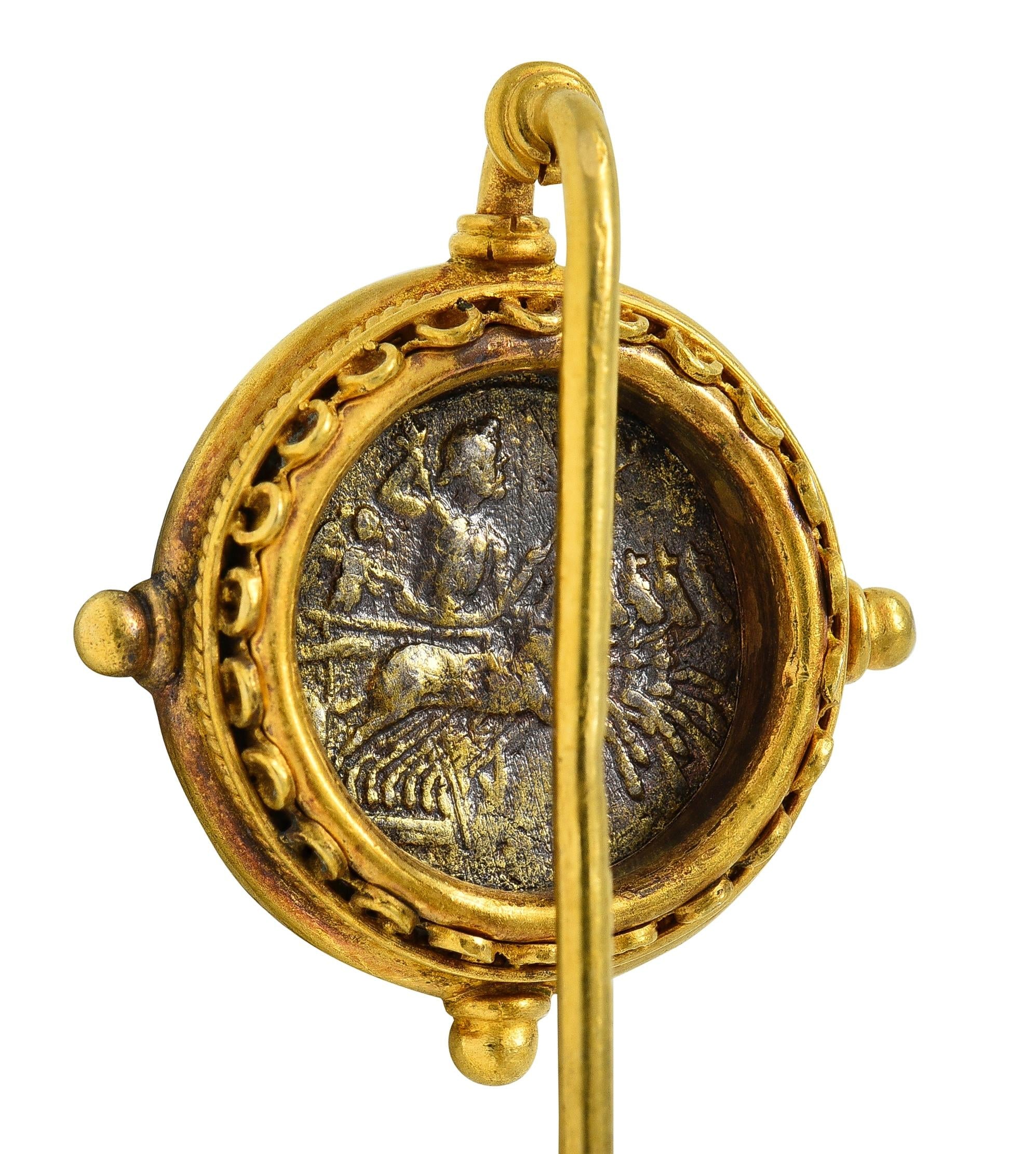 Victorian Ancient Carthaginian Zeus Coin 18 Karat Yellow Gold Antique Stickpin