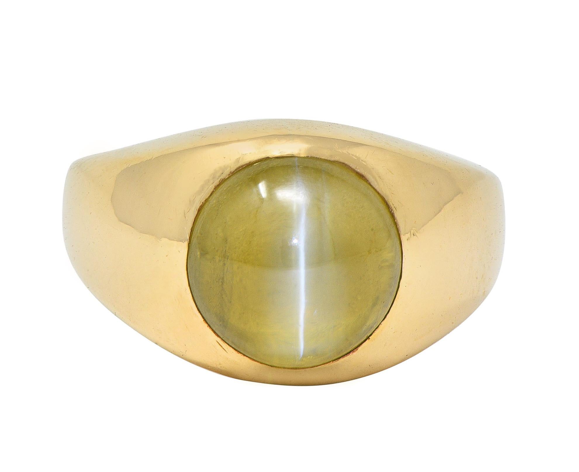 1960 Natural Cat's Eye Chrysoberyl 14 Karat Yellow Gold Vintage Signet Ring GIA