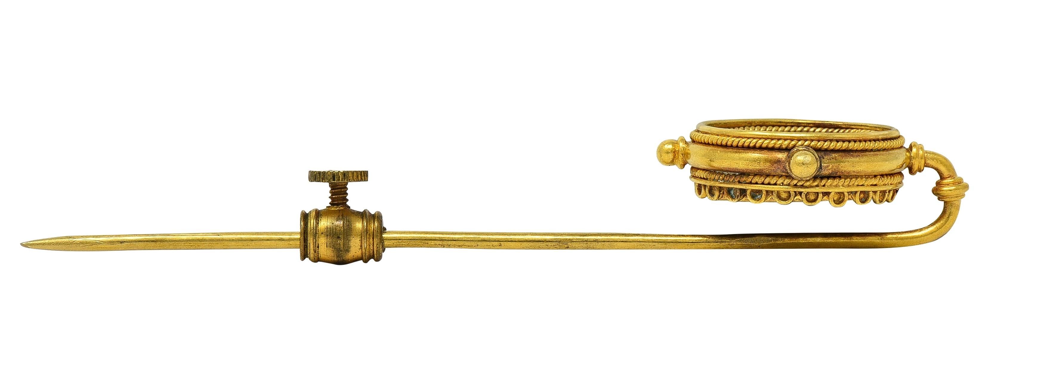 Victorian Ancient Carthaginian Zeus Coin 18 Karat Yellow Gold Antique Stickpin