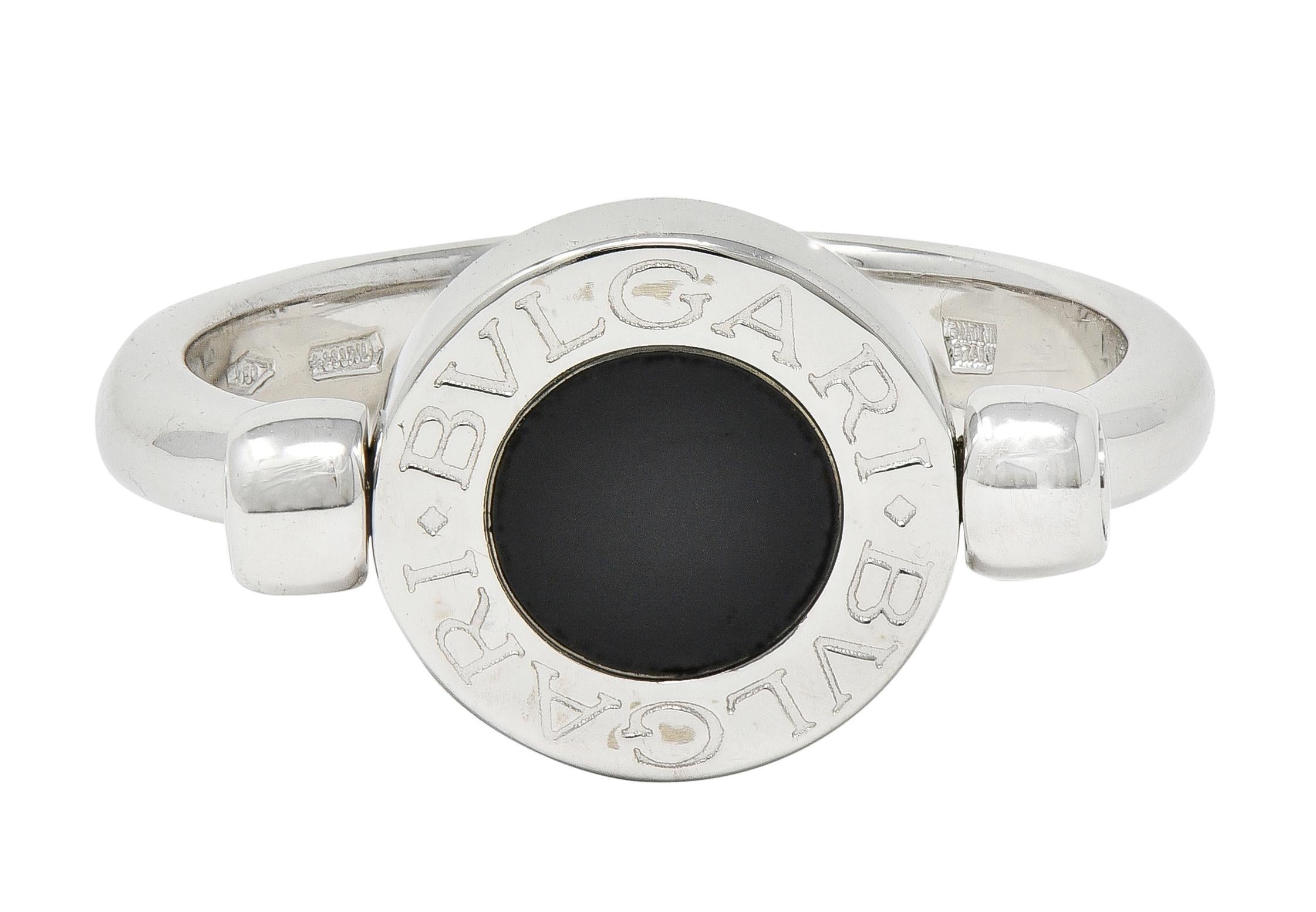 Bulgari Diamond Onyx 18 Karat White Gold Flip Signet Ring