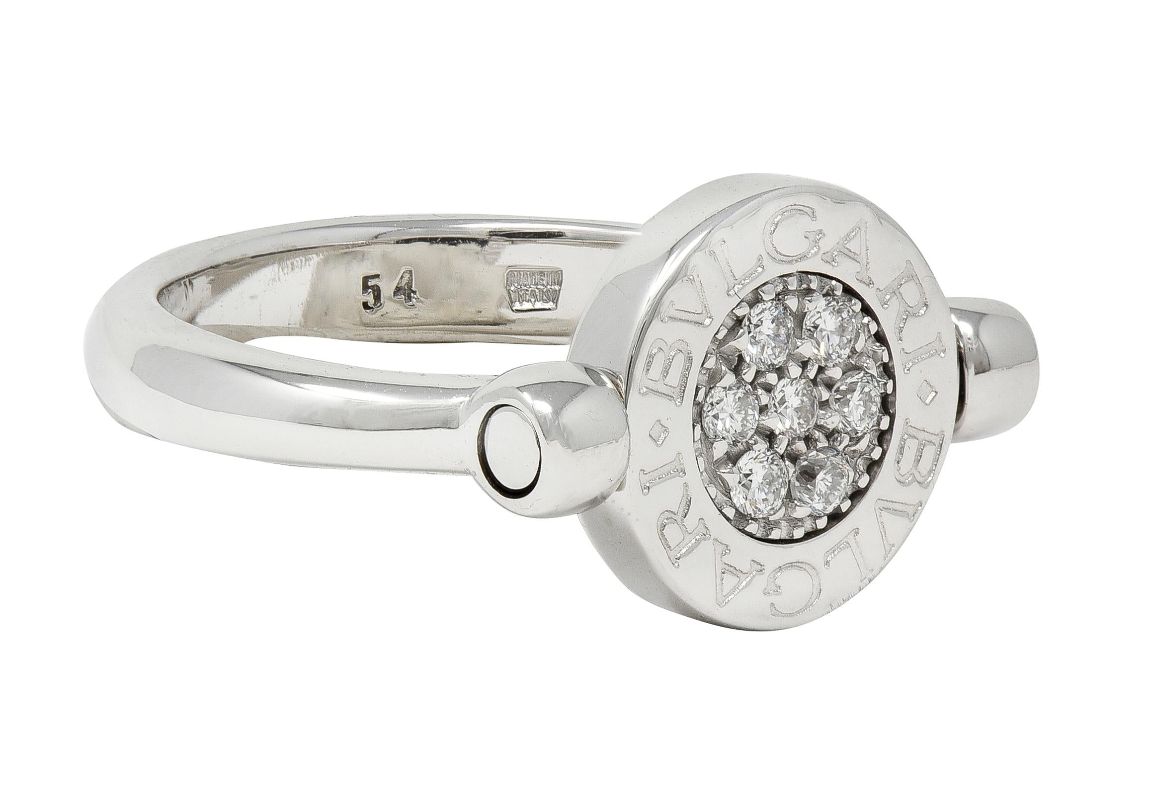 Bulgari Diamond Onyx 18 Karat White Gold Flip Signet Ring