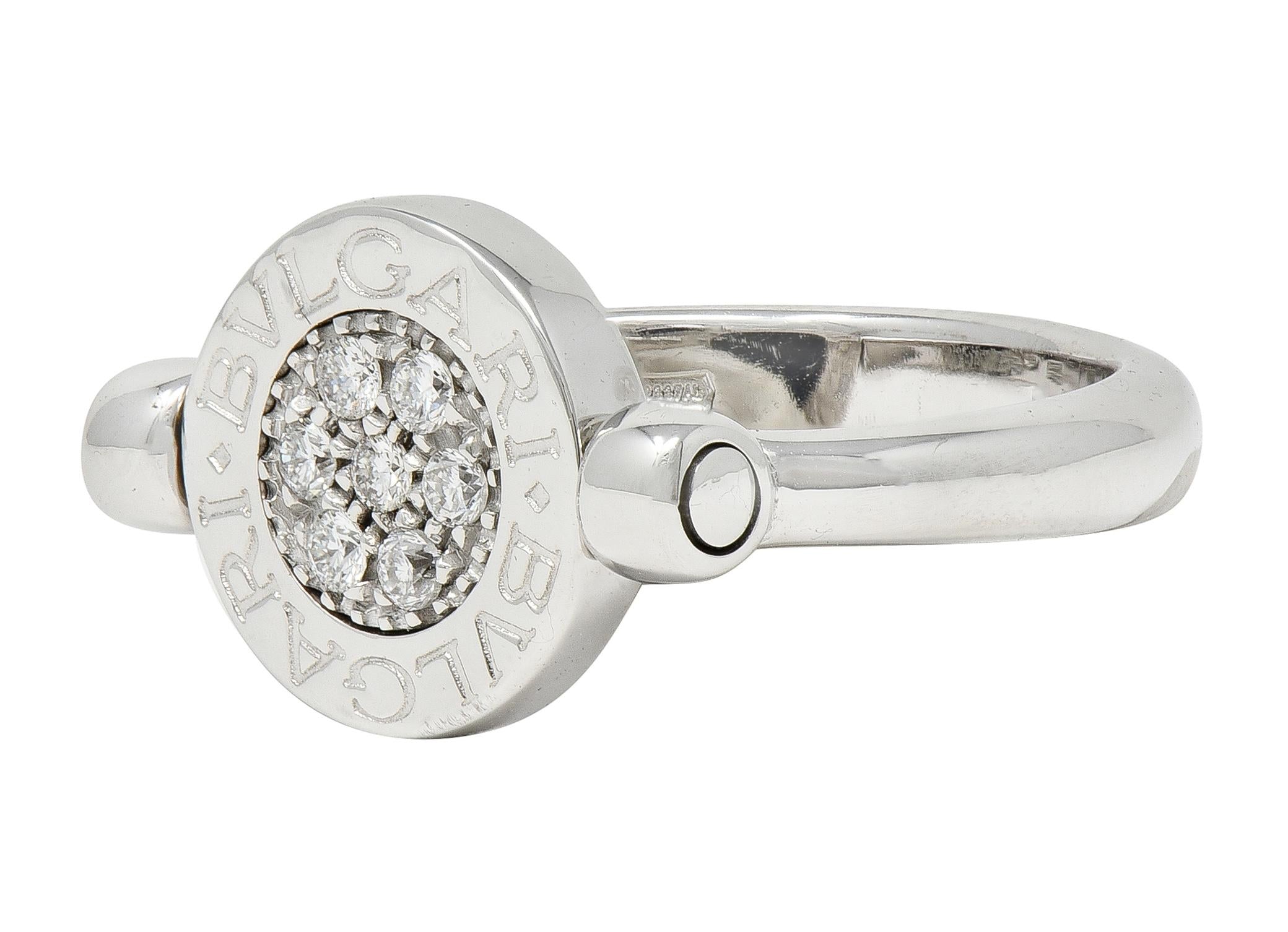 Bulgari Diamond Onyx 18 Karat White Gold Flip Signet Ring