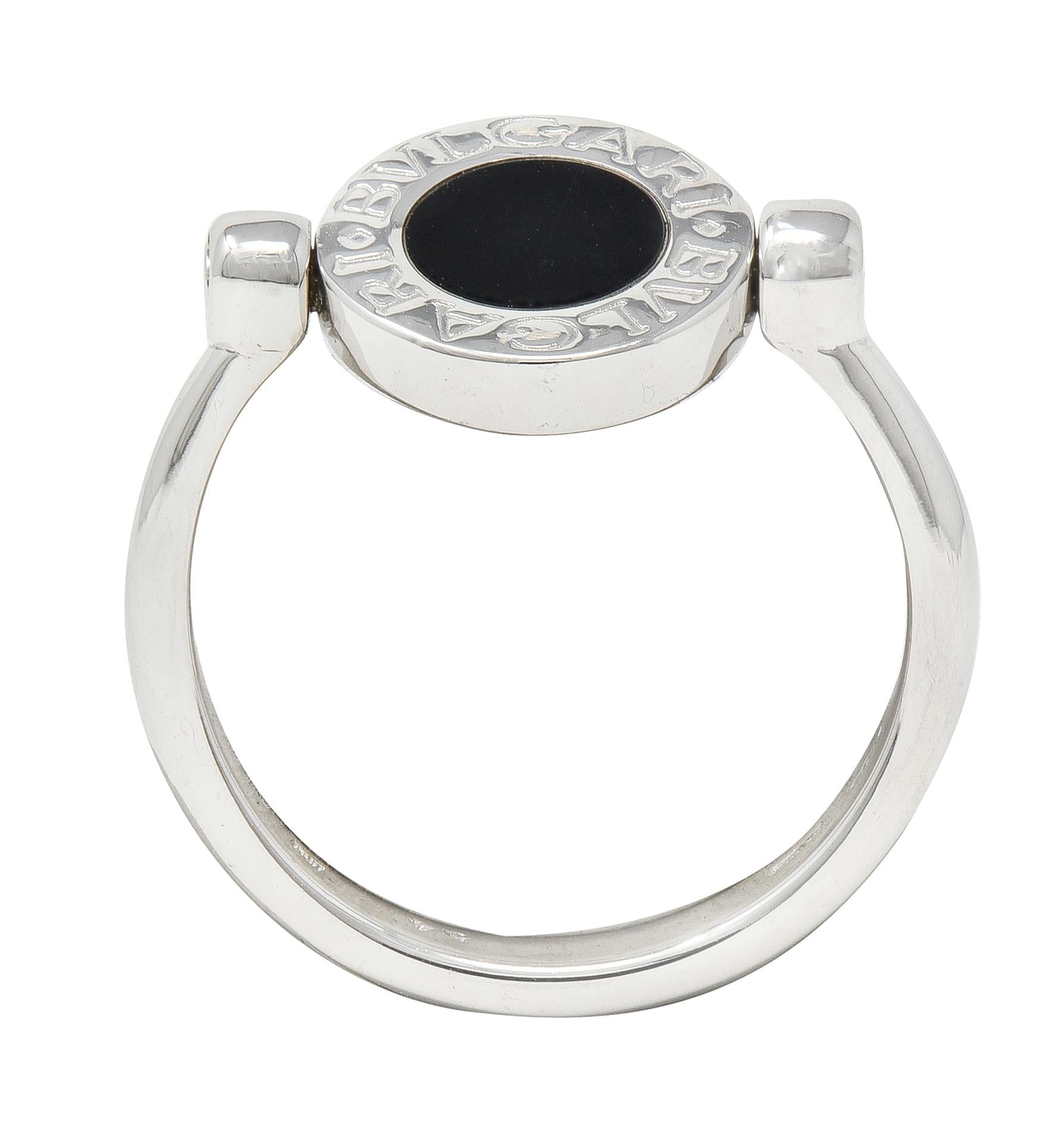 Bulgari Diamond Onyx 18 Karat White Gold Flip Signet Ring