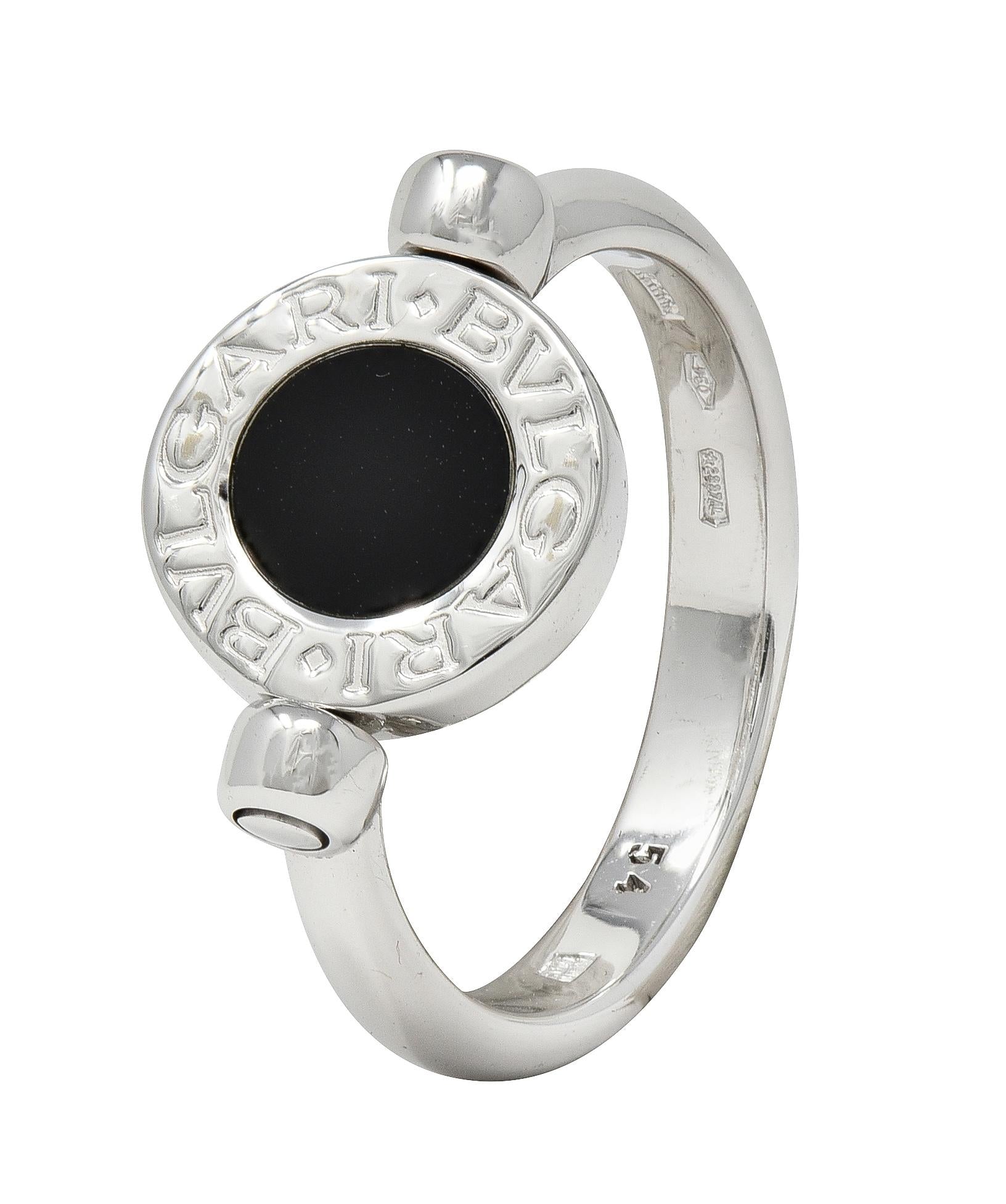 Bulgari Diamond Onyx 18 Karat White Gold Flip Signet Ring