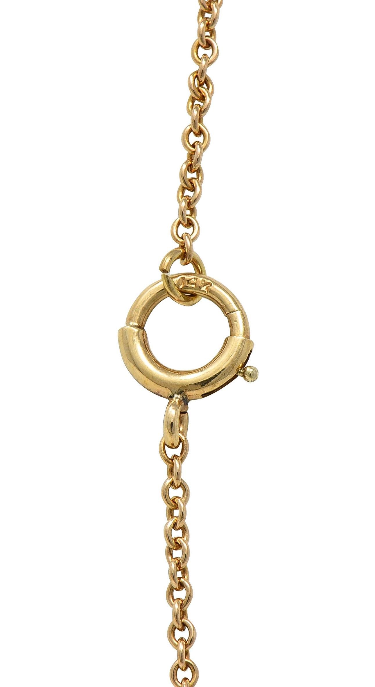 Early Art Deco Blue Zircon 14 Karat Yellow Gold Sartouir Antique Drop Necklace