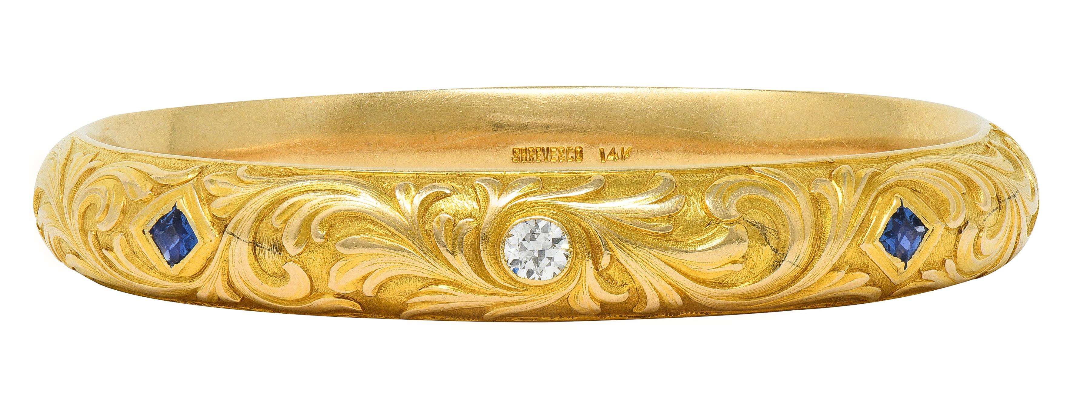 Shreve & Co. Art Nouveau Sapphire Diamond 14 Karat Yellow Gold Antique Bracelet