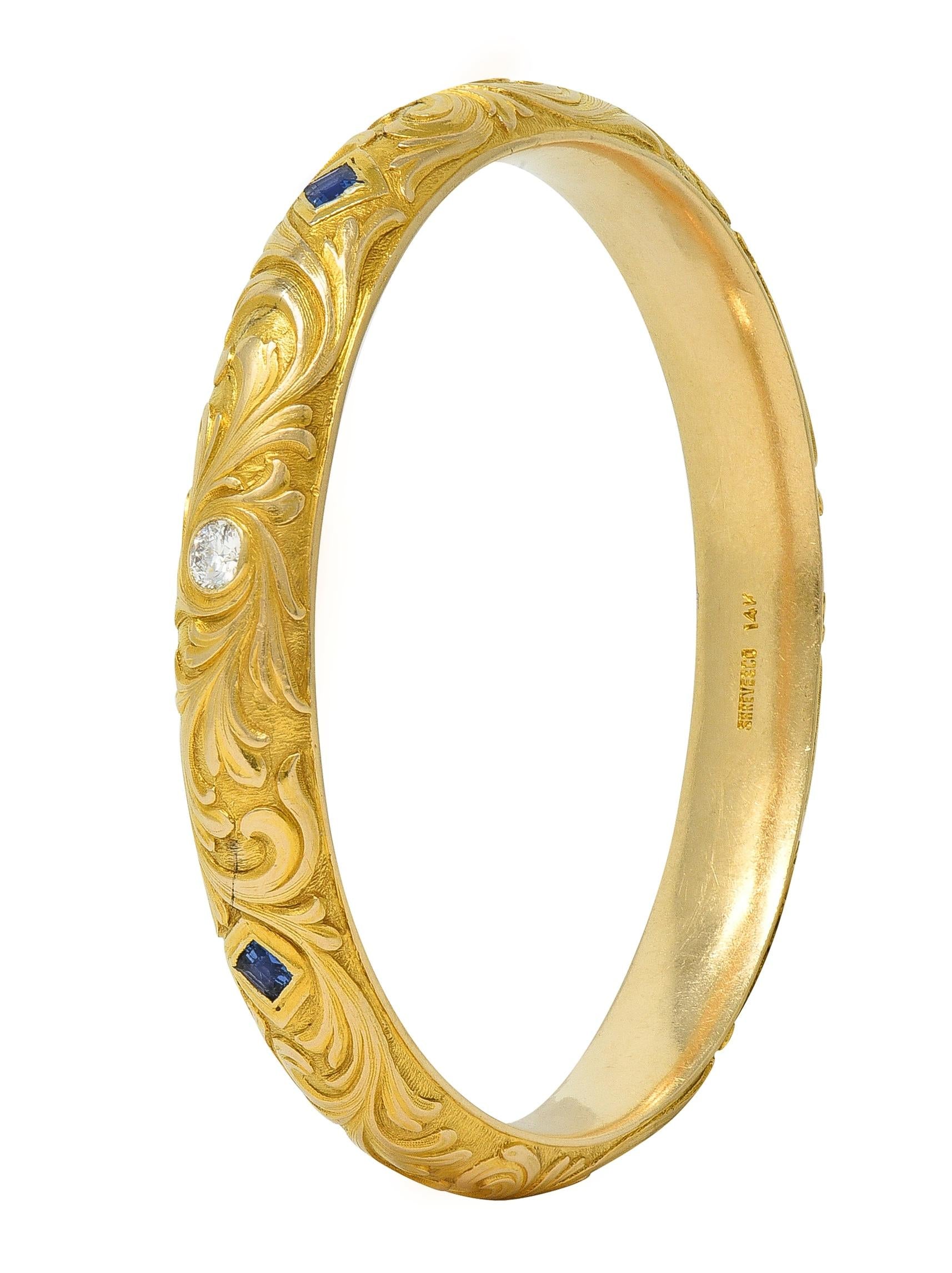 Shreve & Co. Art Nouveau Sapphire Diamond 14 Karat Yellow Gold Antique Bracelet
