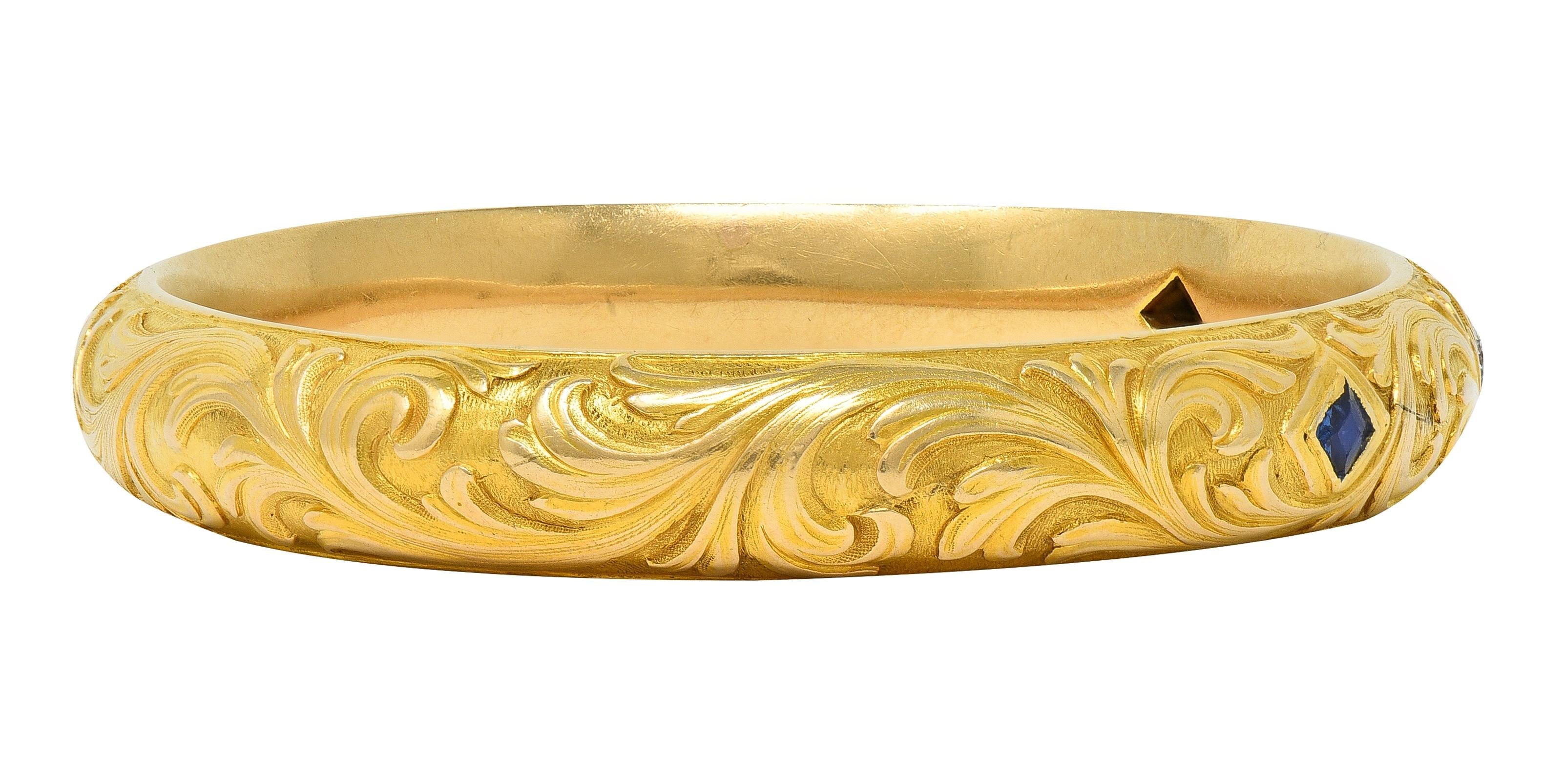 Shreve & Co. Art Nouveau Sapphire Diamond 14 Karat Yellow Gold Antique Bracelet