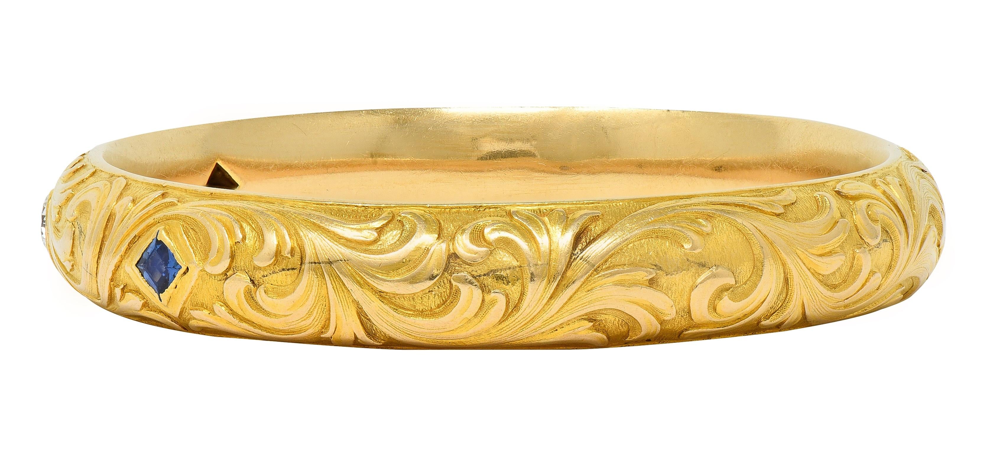 Shreve & Co. Art Nouveau Sapphire Diamond 14 Karat Yellow Gold Antique Bracelet