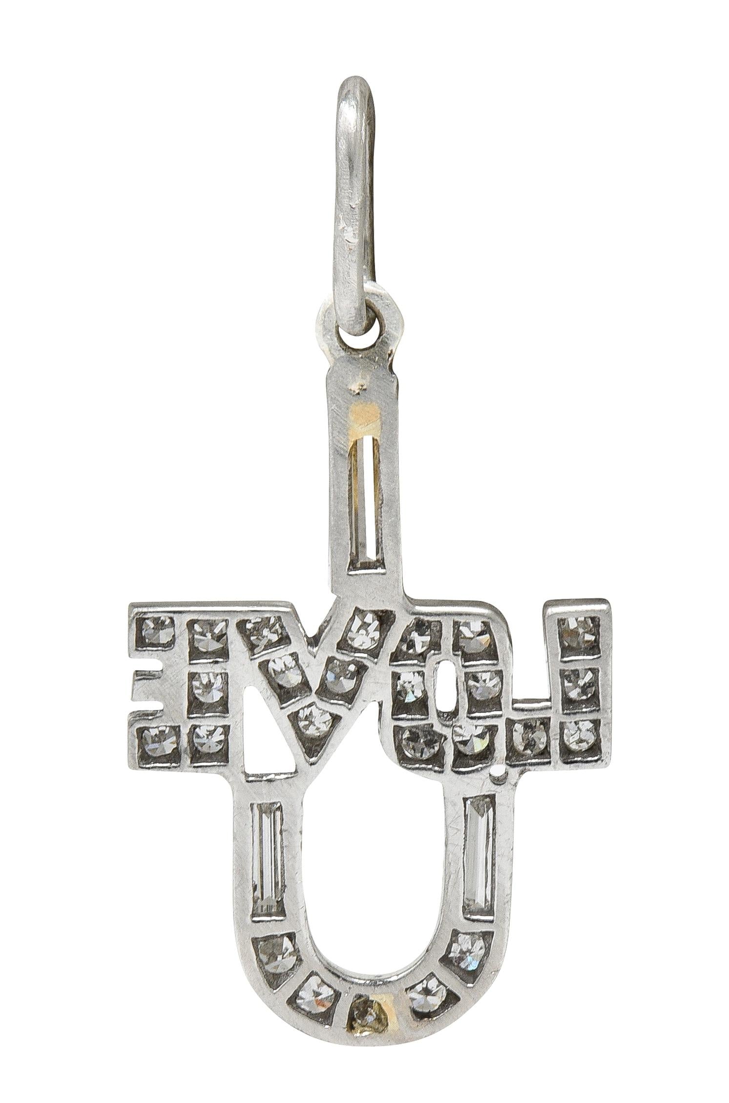 Art Deco Diamond Platinum Vintage I Love U Charm