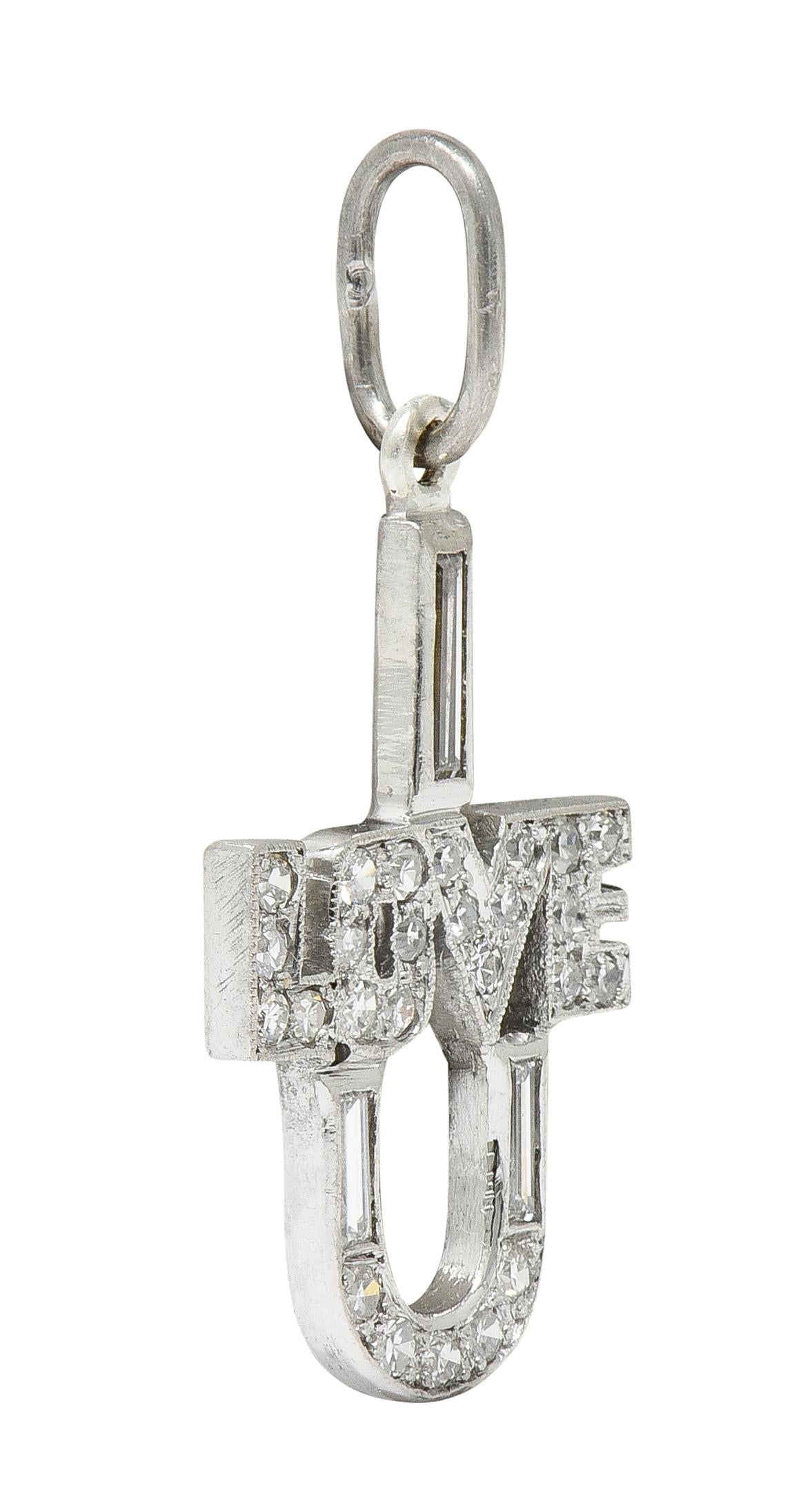 Art Deco Diamond Platinum Vintage I Love U Charm
