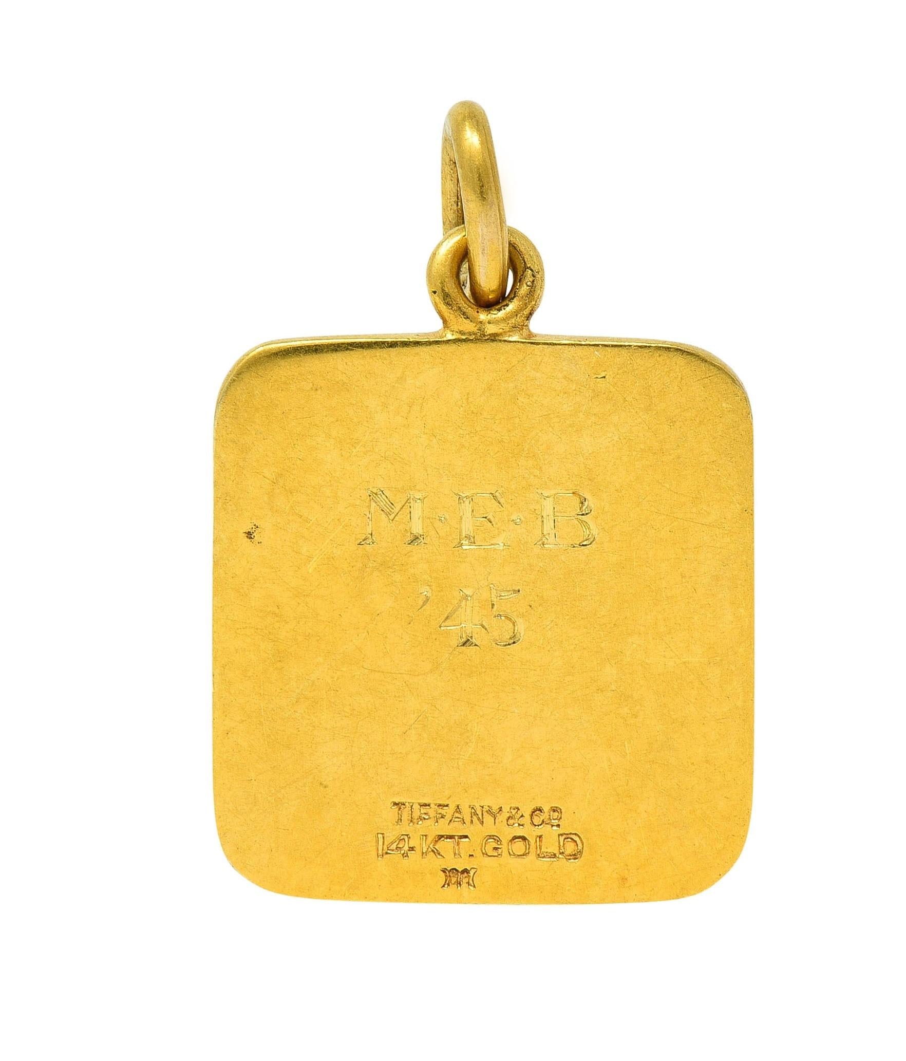 Tiffany & Co. 1945 Enamel 14K Gold School Crest Antique Intaglio Pendant Charm