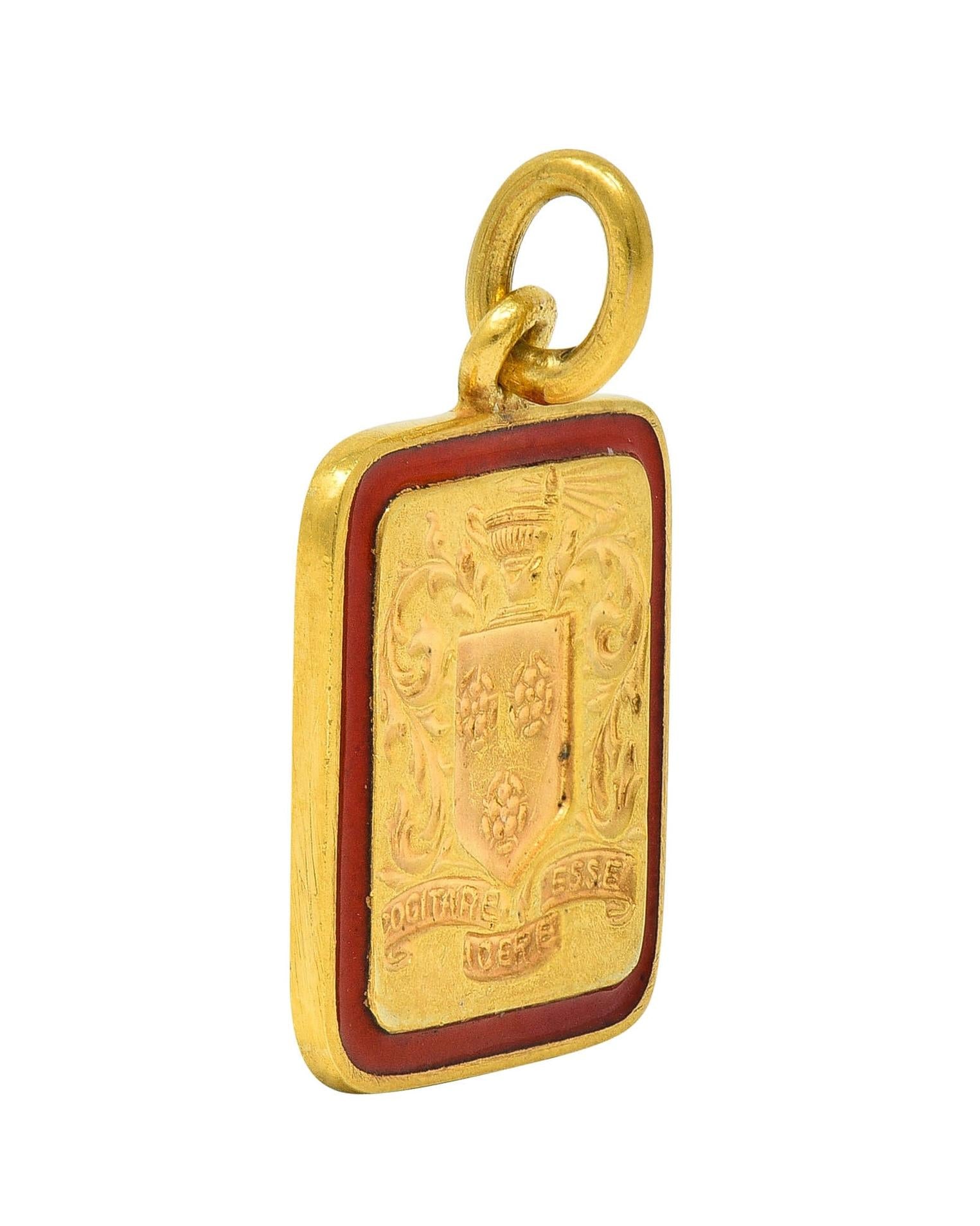Tiffany & Co. 1945 Enamel 14K Gold School Crest Antique Intaglio Pendant Charm