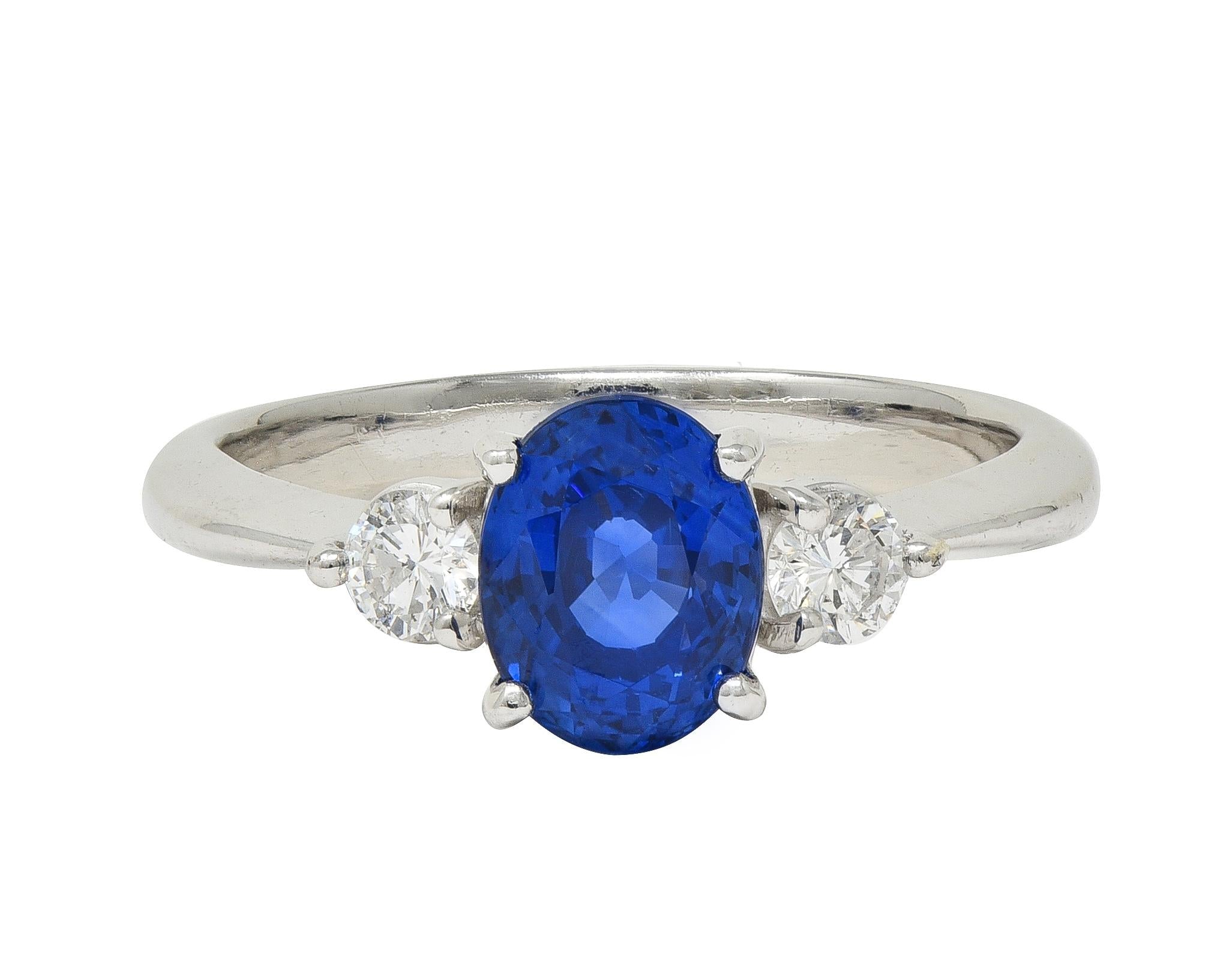 Contemporary 1.89 CTW Sapphire Diamond Platinum Three Stone Ring