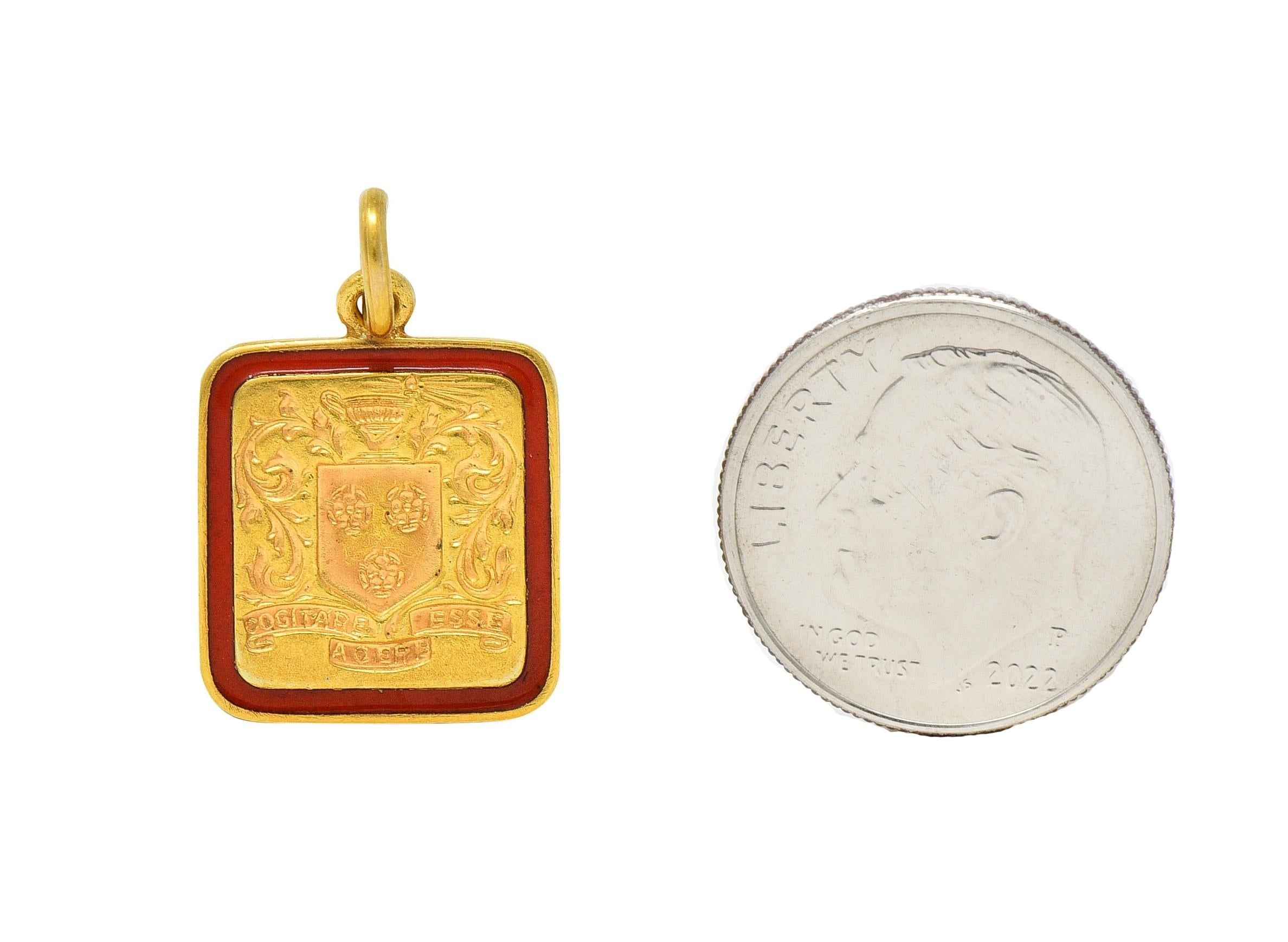 Tiffany & Co. 1945 Enamel 14K Gold School Crest Antique Intaglio Pendant Charm