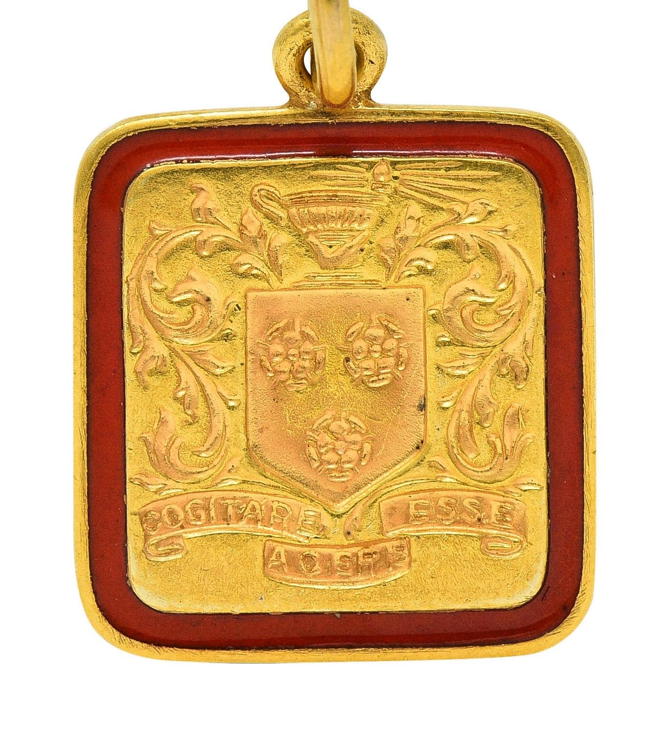 Tiffany & Co. 1945 Enamel 14K Gold School Crest Antique Intaglio Pendant Charm