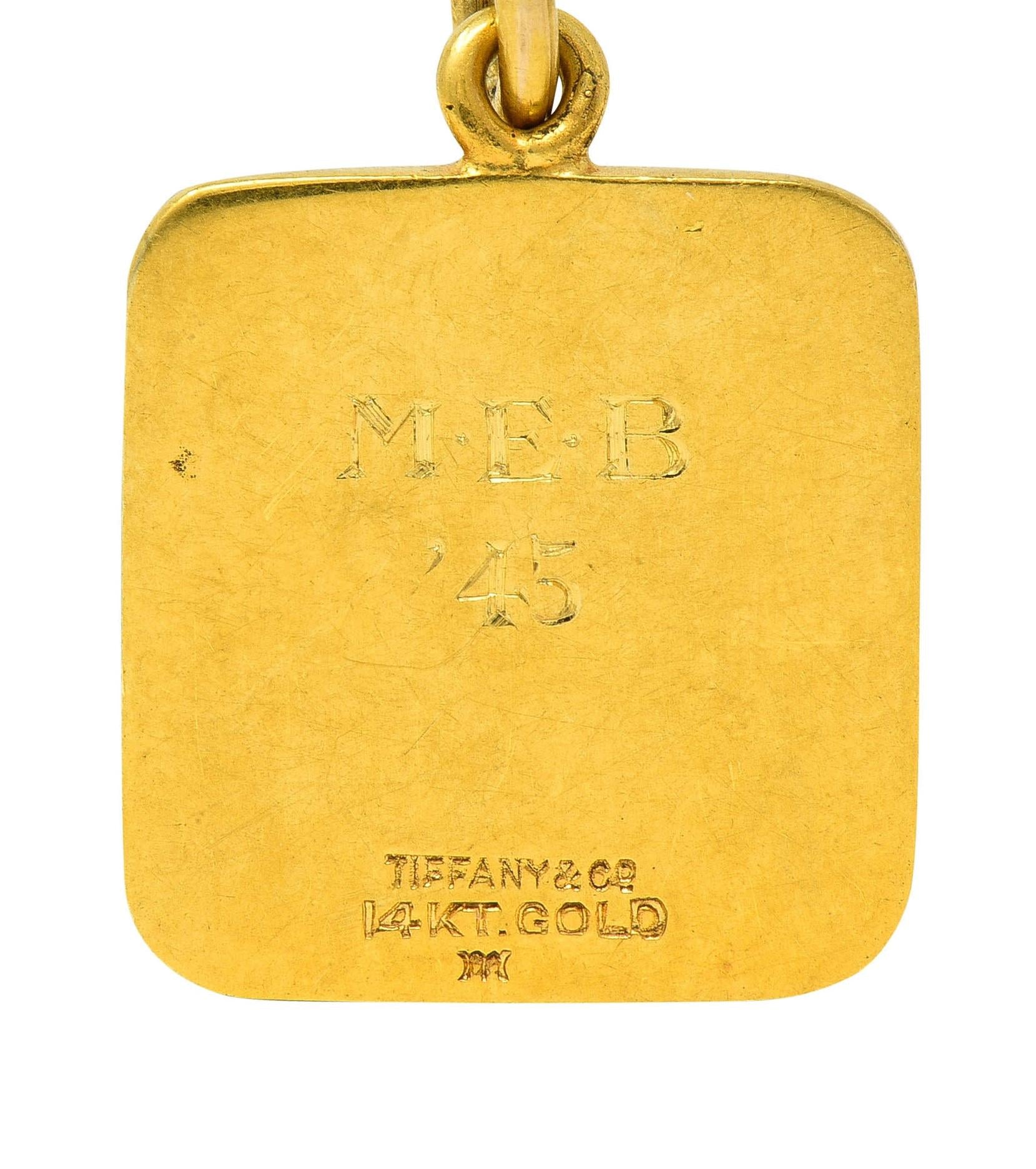 Tiffany & Co. 1945 Enamel 14K Gold School Crest Antique Intaglio Pendant Charm