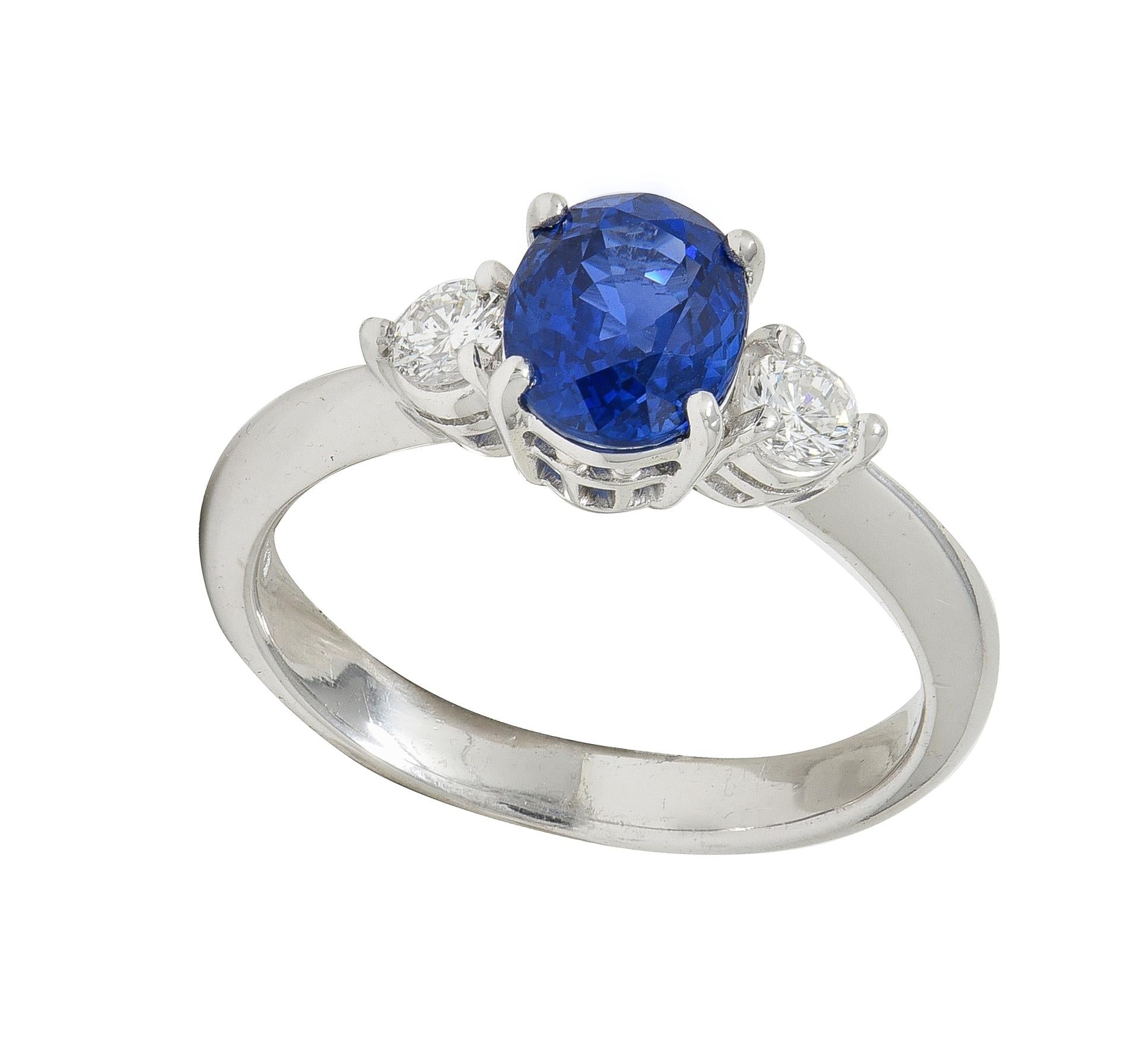 Contemporary 1.89 CTW Sapphire Diamond Platinum Three Stone Ring