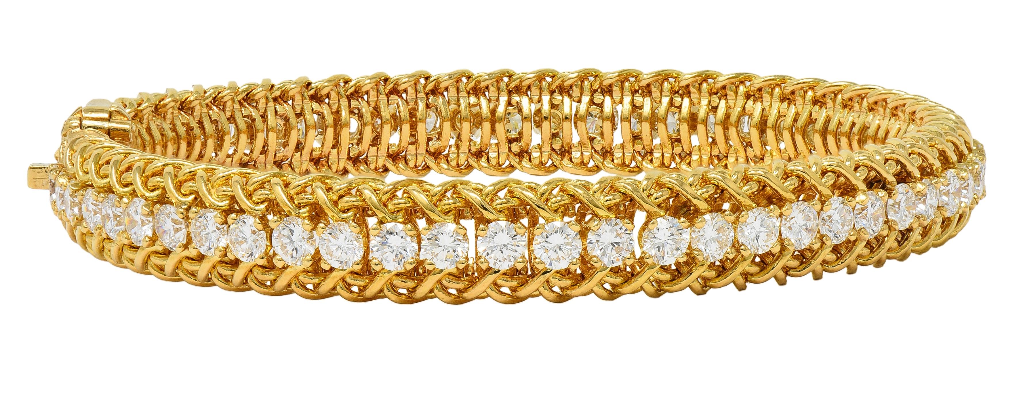 Oscar Heyman 5.80 CTW Diamond 18 Karat Yellow Gold Vintage Woven Line Bracelet