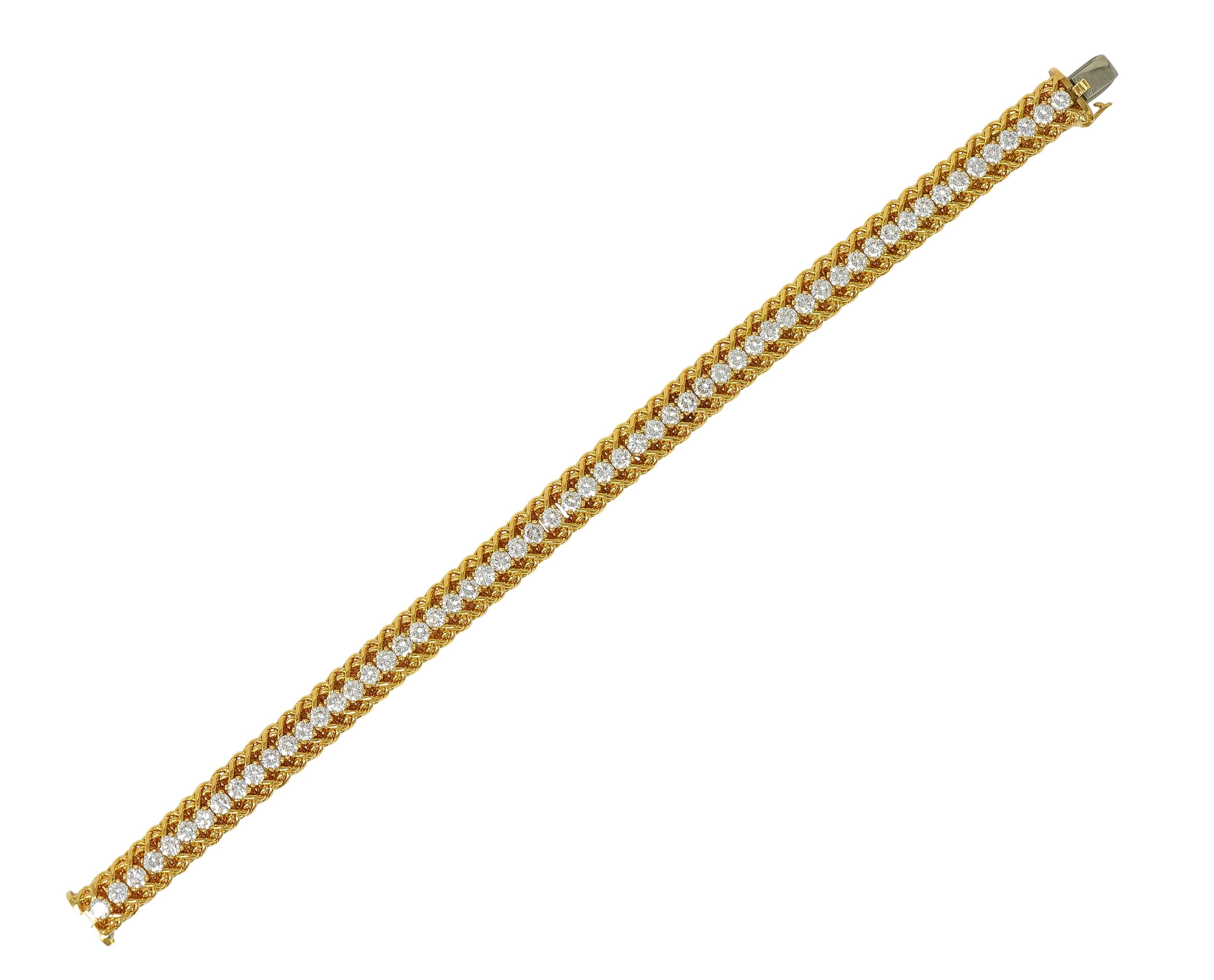 Oscar Heyman 5.80 CTW Diamond 18 Karat Yellow Gold Vintage Woven Line Bracelet