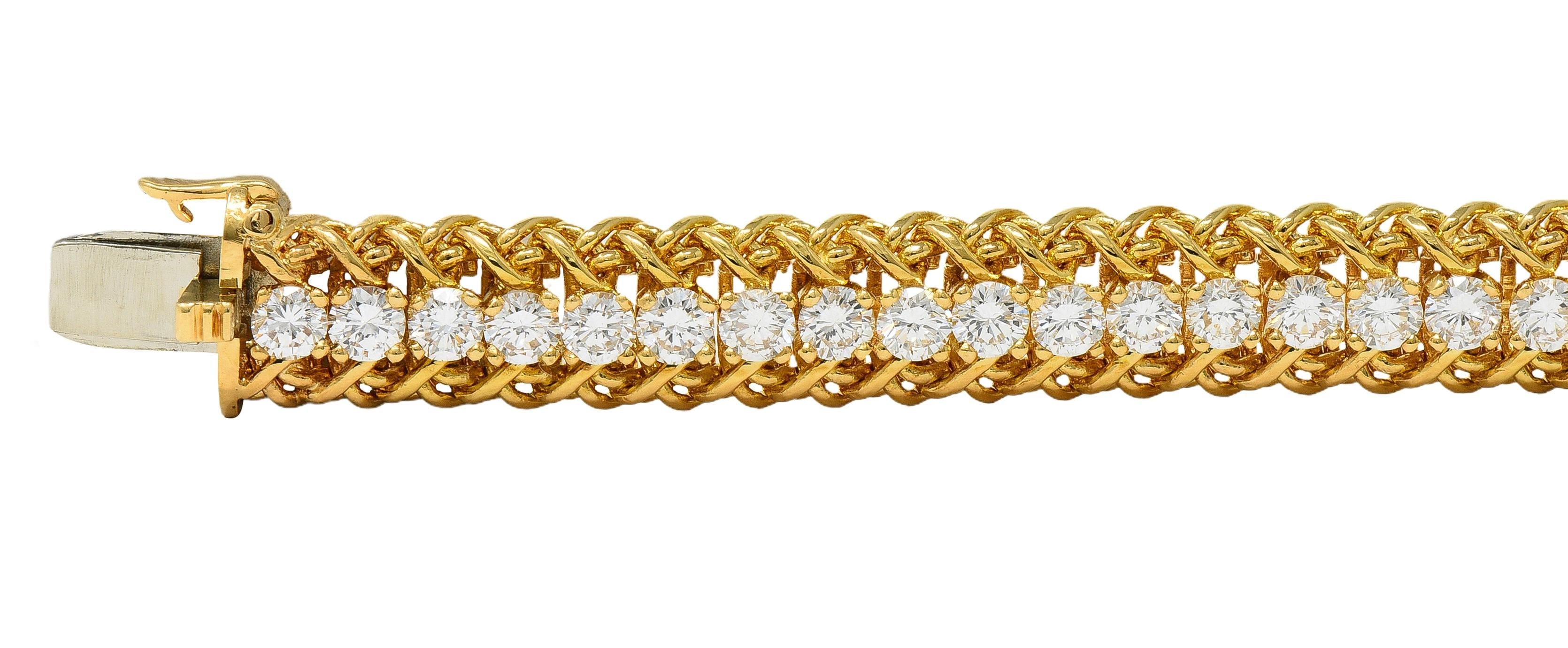 Oscar Heyman 5.80 CTW Diamond 18 Karat Yellow Gold Vintage Woven Line Bracelet