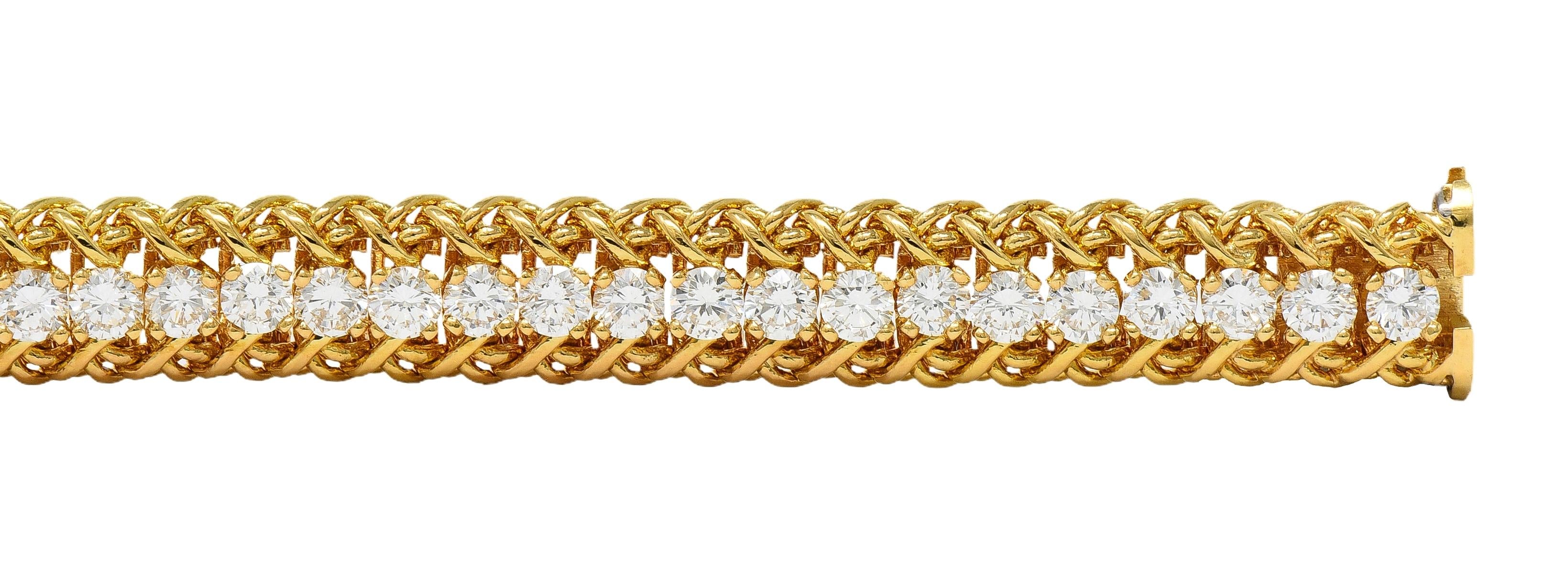 Oscar Heyman 5.80 CTW Diamond 18 Karat Yellow Gold Vintage Woven Line Bracelet
